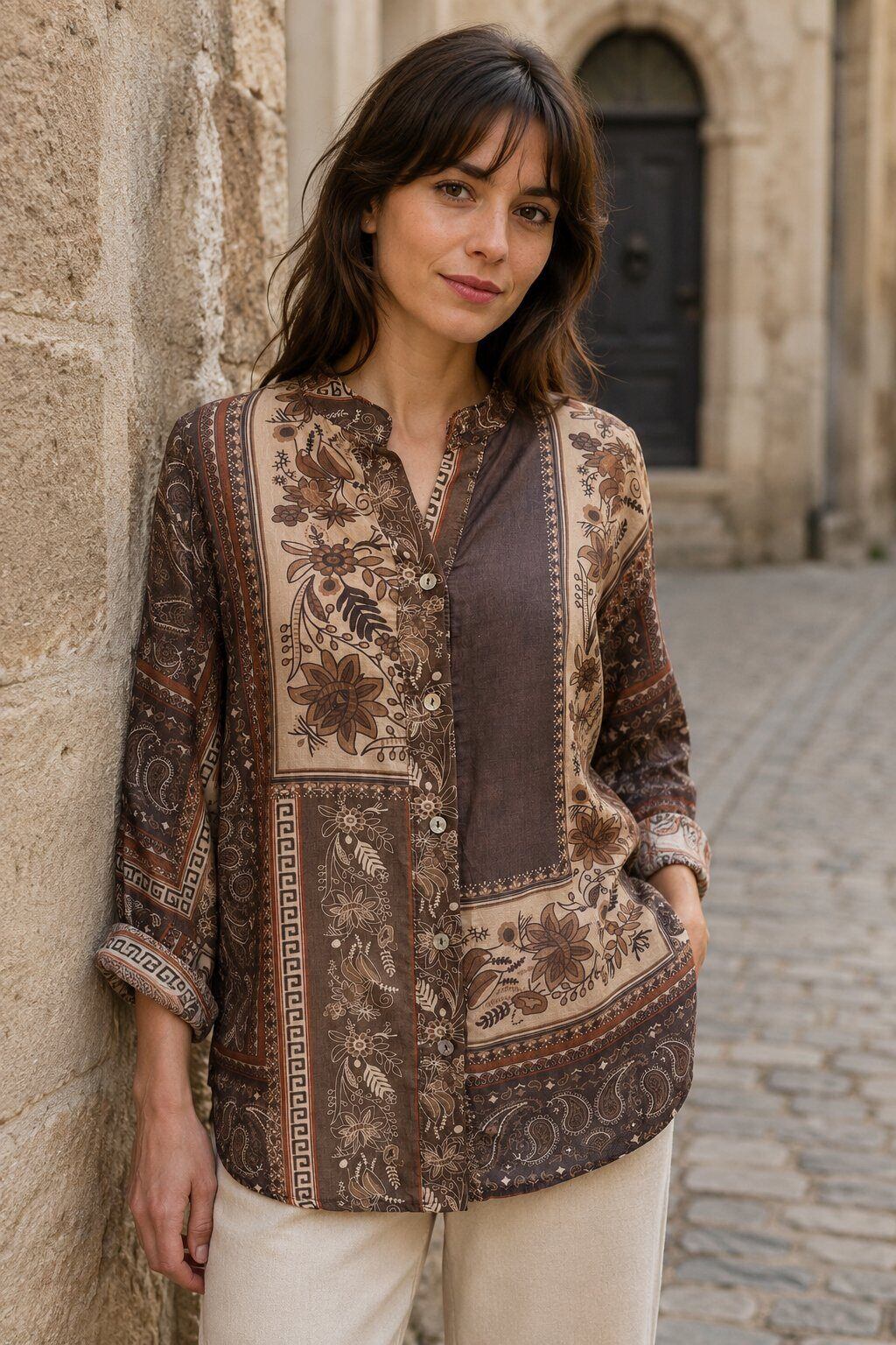 Grossista Farfalla - Camicia stampata con collo alla coreana