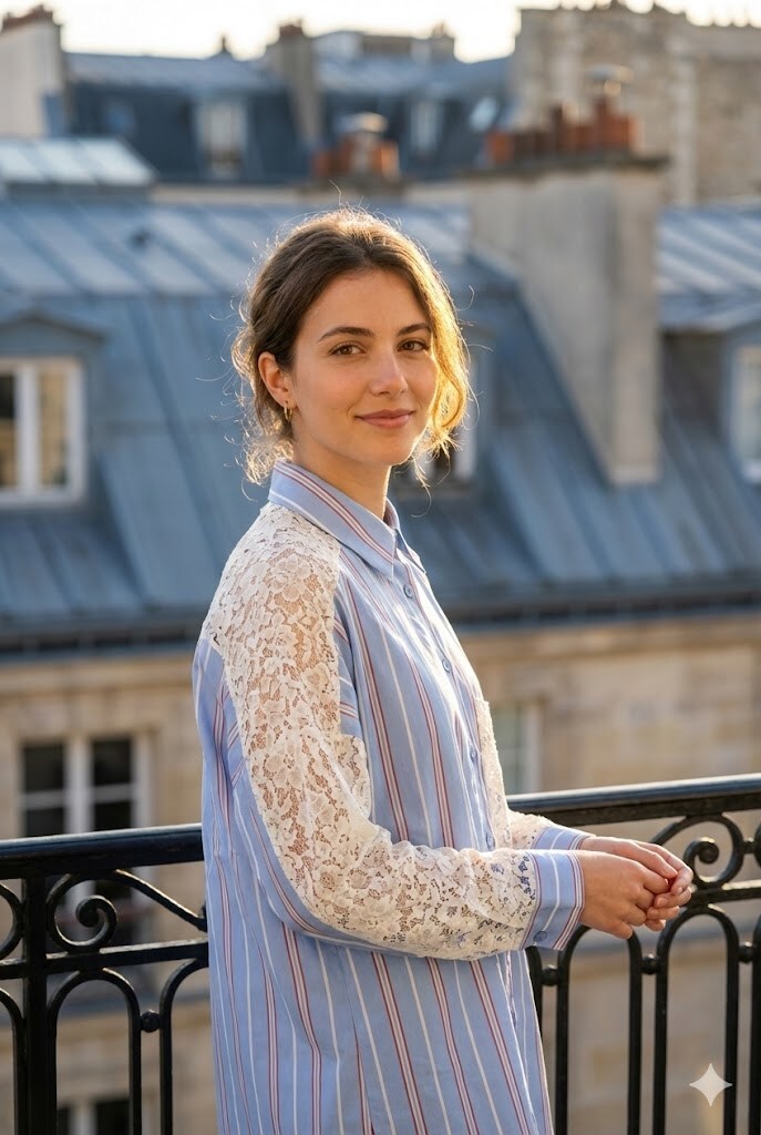 Grossiste Farfalla - Chemise à Rayures et Dentelle