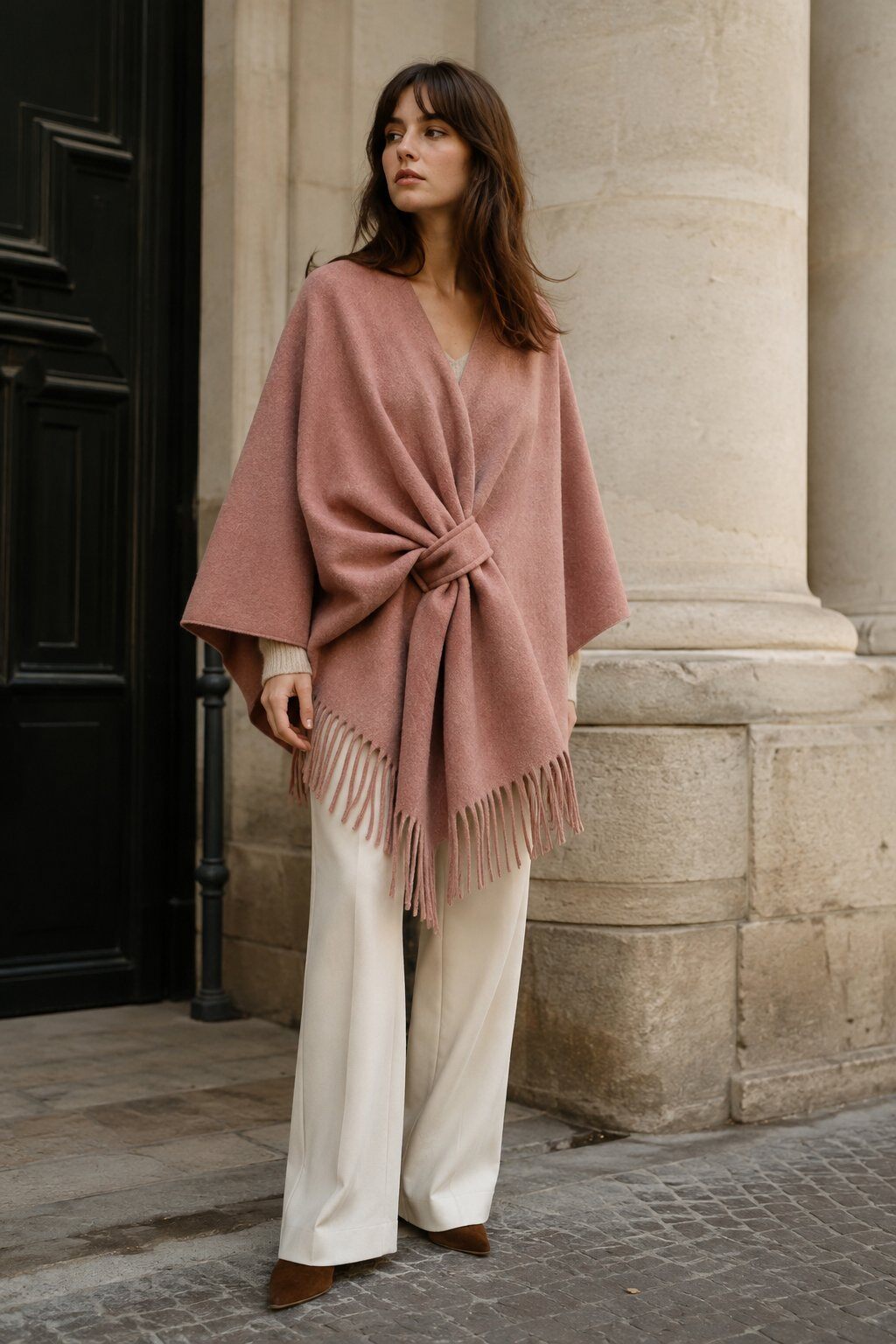 Grossiste Farfalla - Poncho en laine et polyester noué