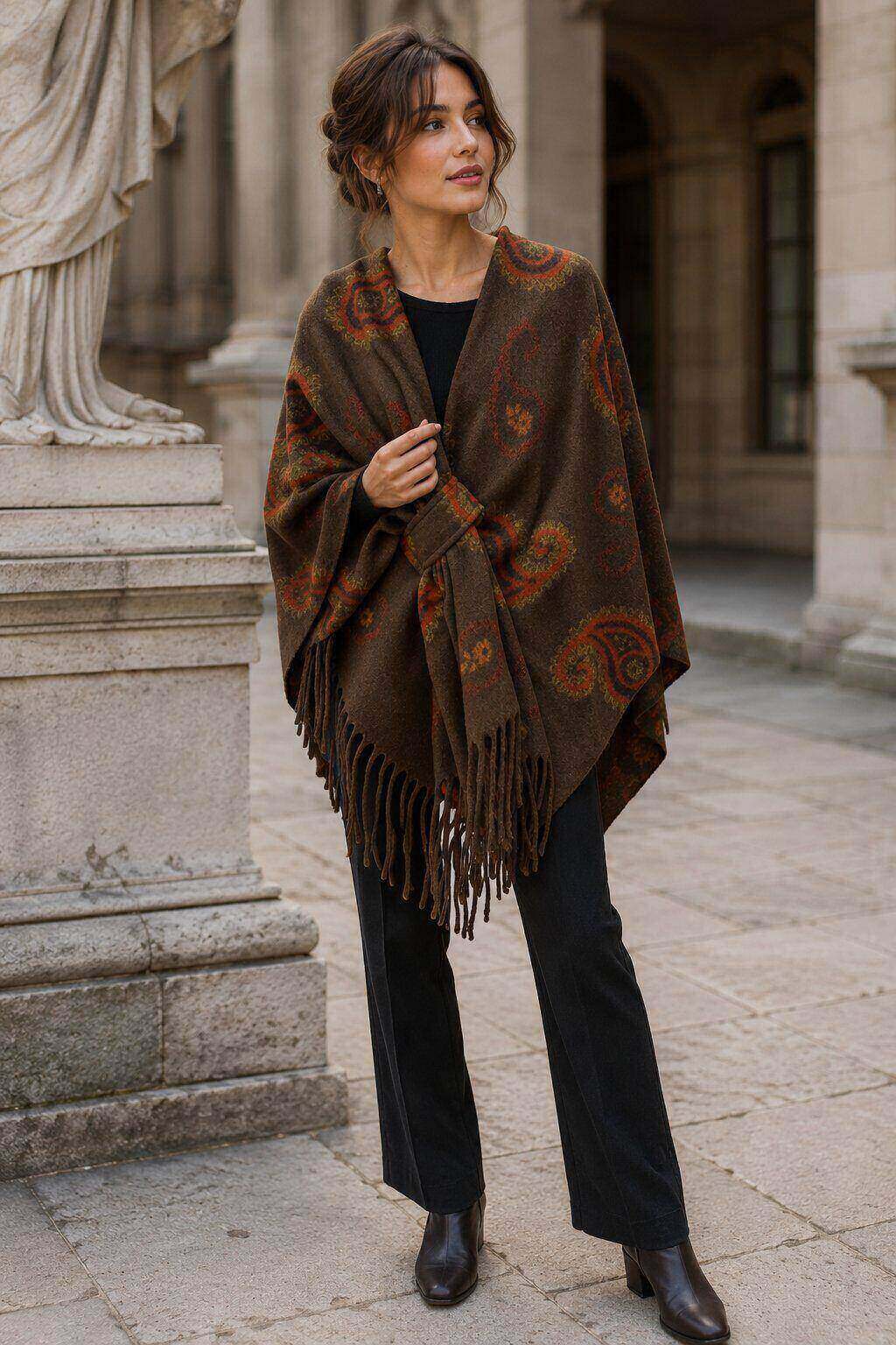 Grossiste Farfalla - Poncho imprimé avec franges