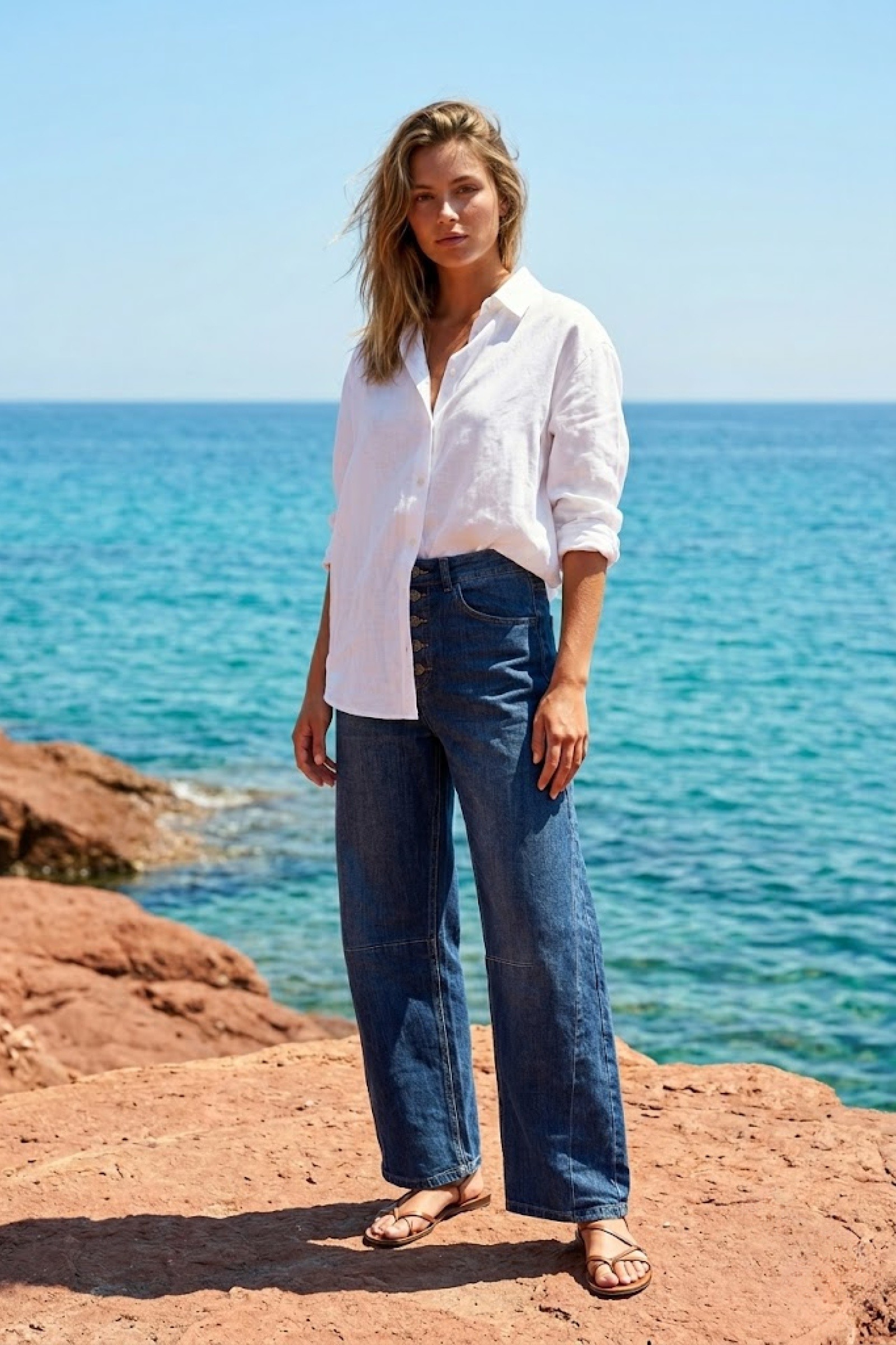 Grossiste Farfalla - Pantalon large taille haute à boutonnage devant