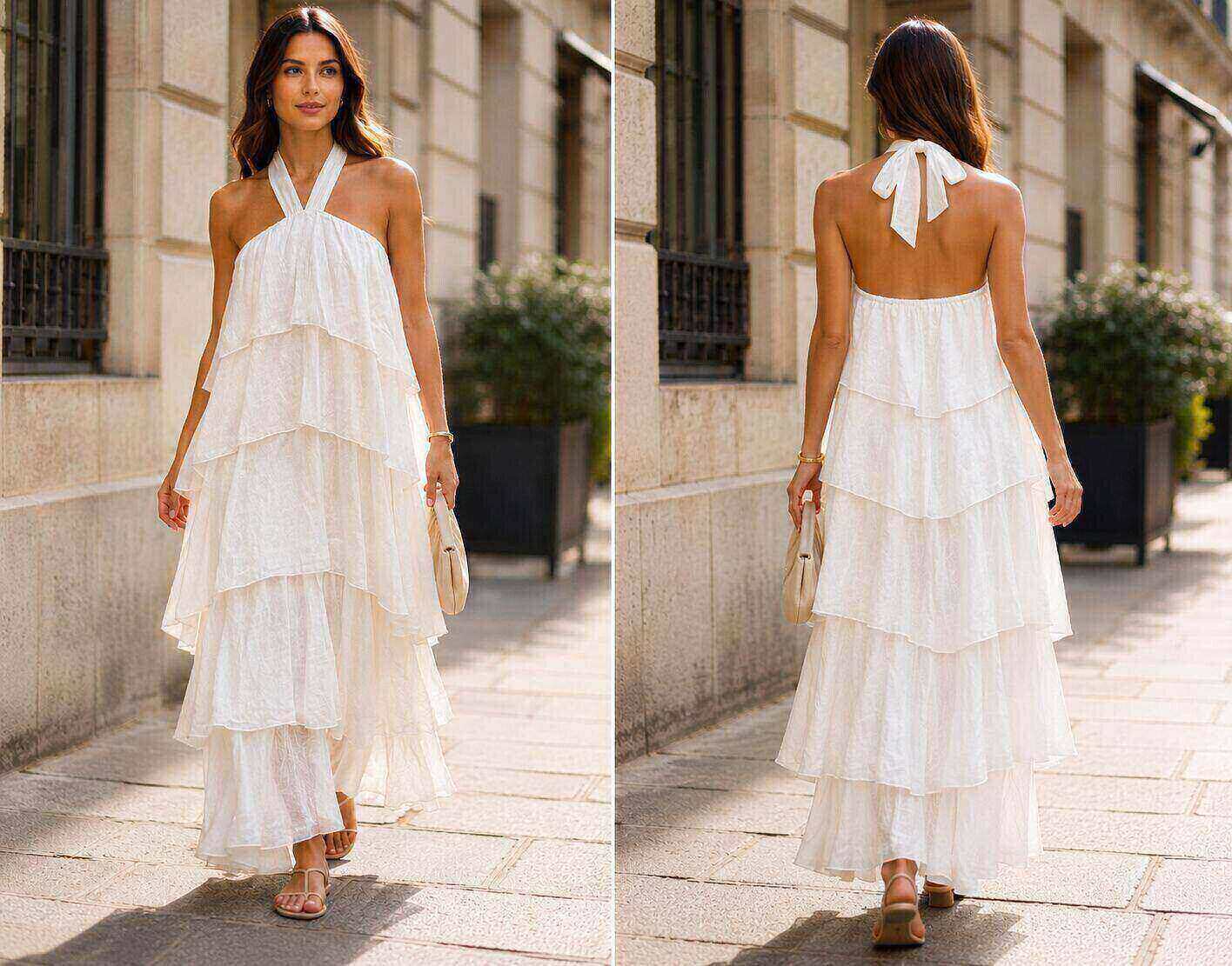 Großhändler Farfalla - Langes Kleid mit Volants und Neckholder
