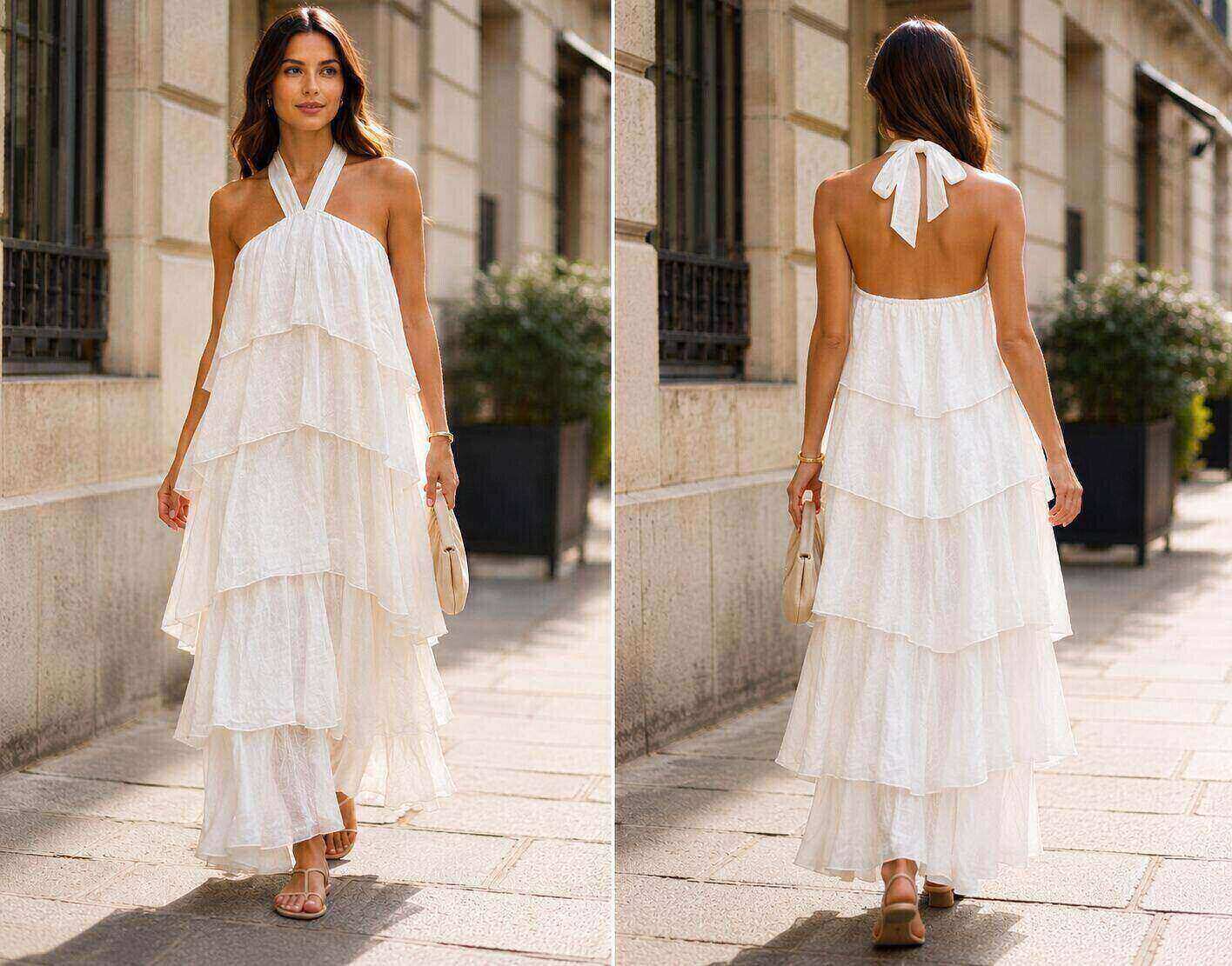 Grossiste Farfalla - Robe longue volants licou