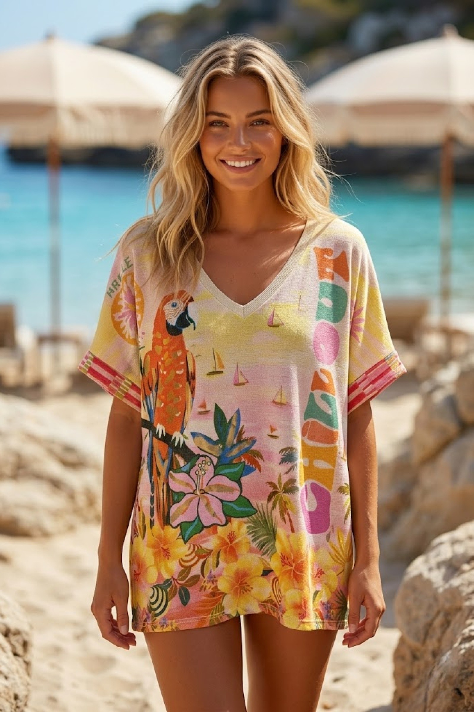Wholesaler Farfalla - Toucan and palm print top
