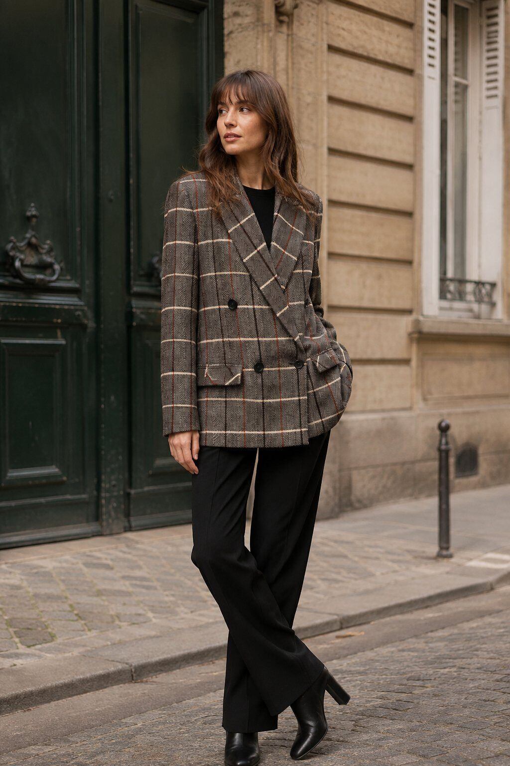 Grossiste Farfalla - Veste carreaux élégante double boutonnage