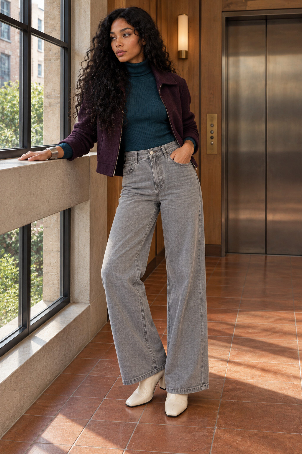 Großhändler FASHION SELECT x DAYSIE - Graue Jeans mit weitem Bein und langem Schnitt für Damen