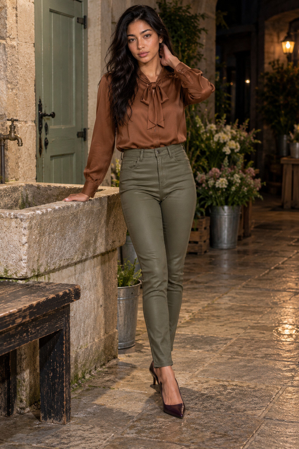Mayorista FASHION SELECT x DAYSIE - Pantalón skinny de mujer en polipiel caqui
