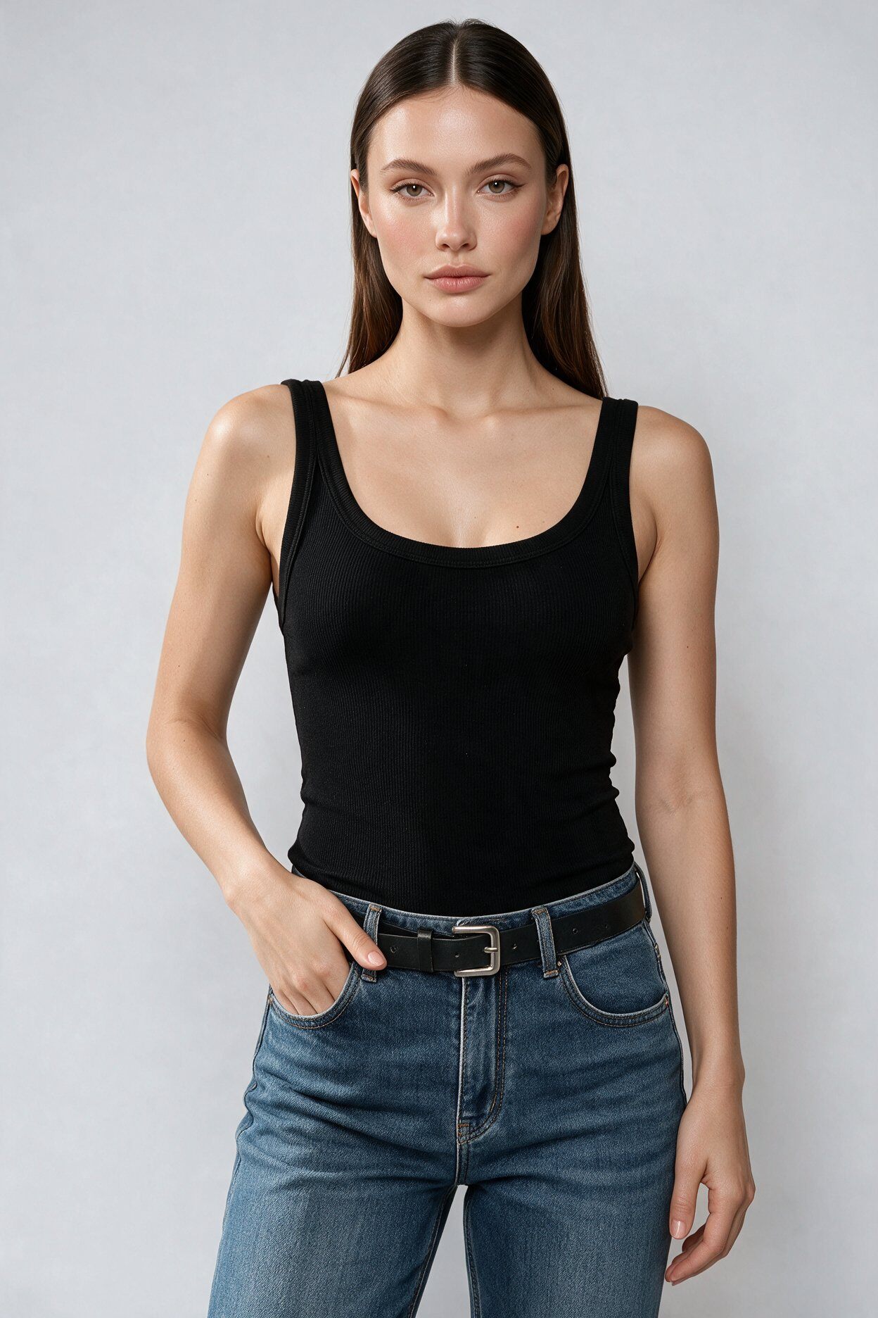 Grossista FASHION SELECT - Body canotta a costine con girocollo
