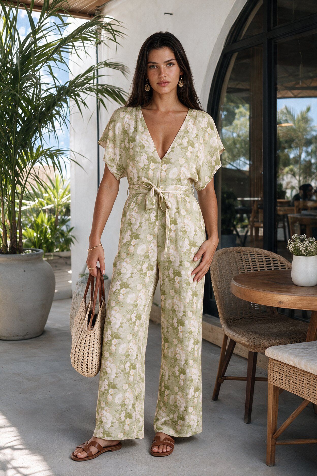 Grossiste FASHION SELECT - Combinaison fleurie cache-cœur à jambes larges