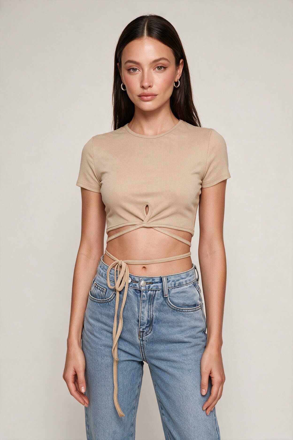 Wholesaler FASHION SELECT - Wrap tie-waist short-sleeve crop top
