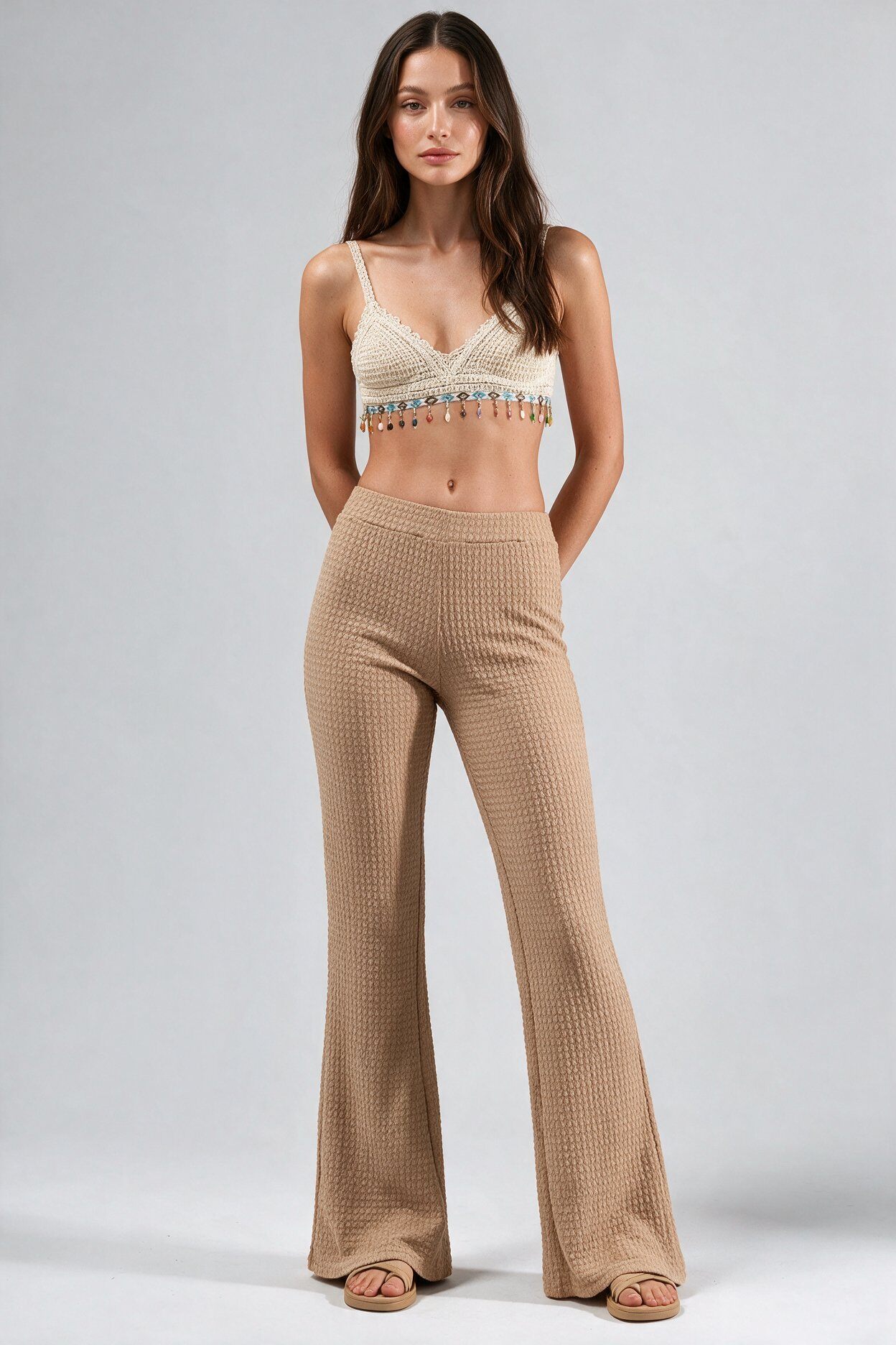 Grossiste FASHION SELECT - Pantalon flare texturé taille haute