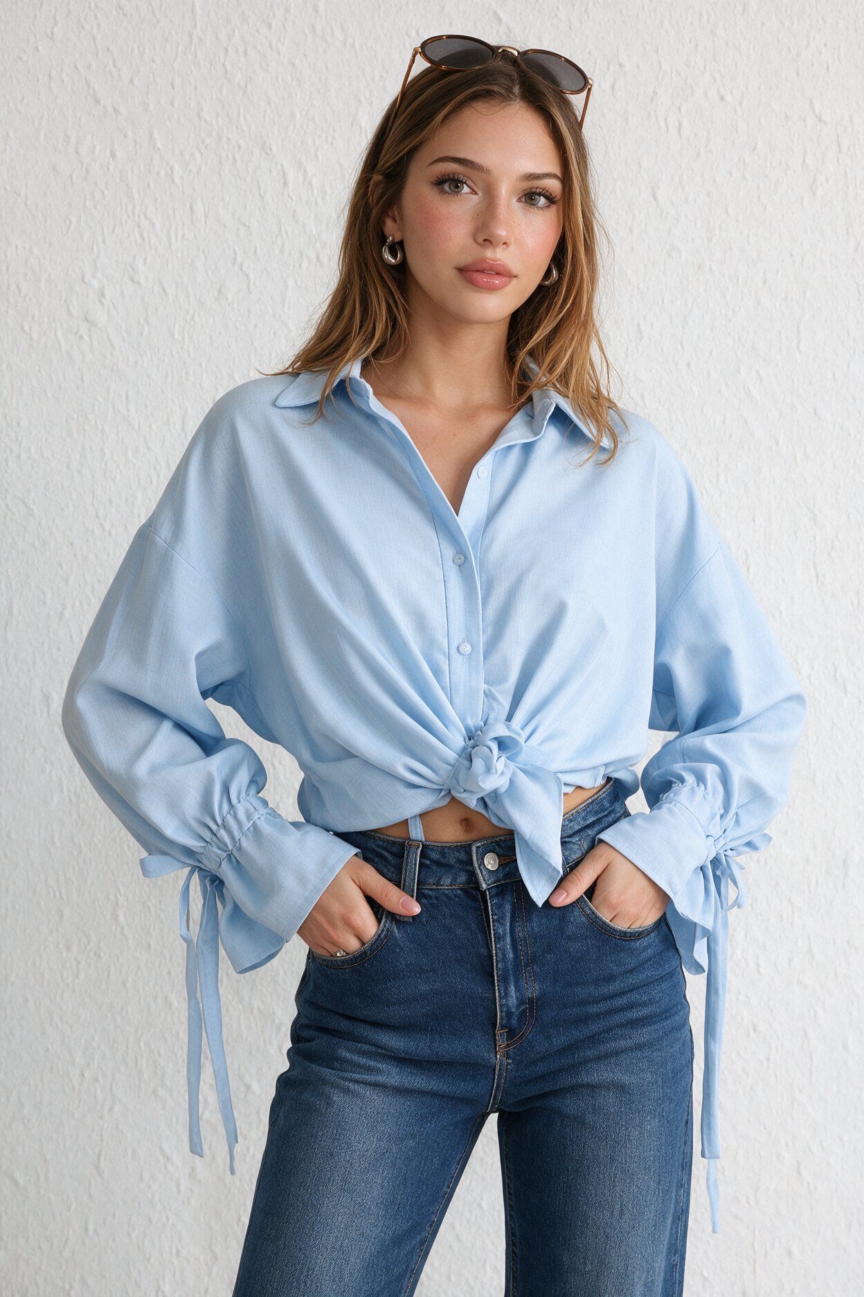 Wholesaler FASHION SELECT - Loose tie-waist shirt with cuff ties
