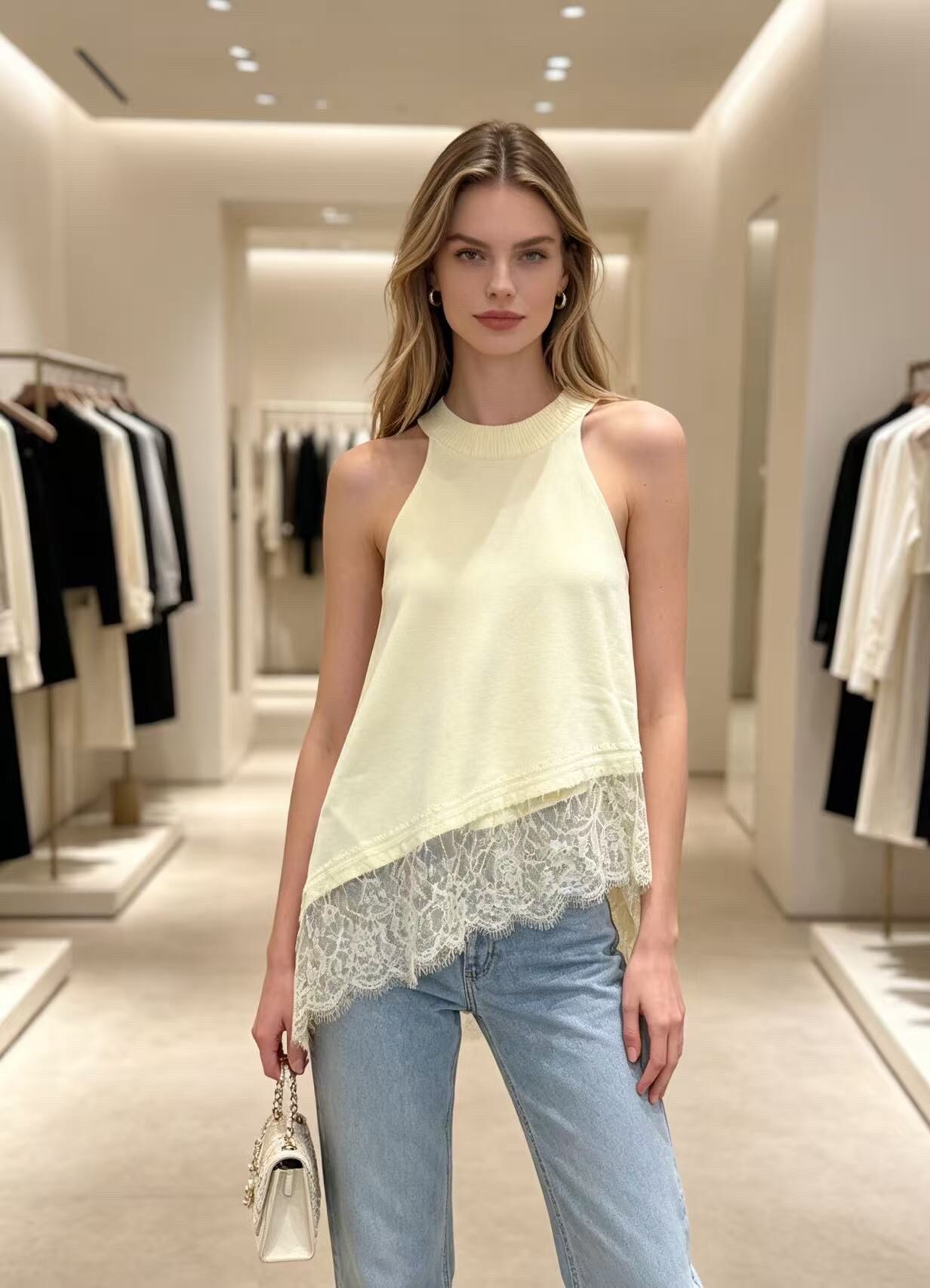 Mayorista FASHION - Top de cuello halter con acabado de encaje colección CM MODE