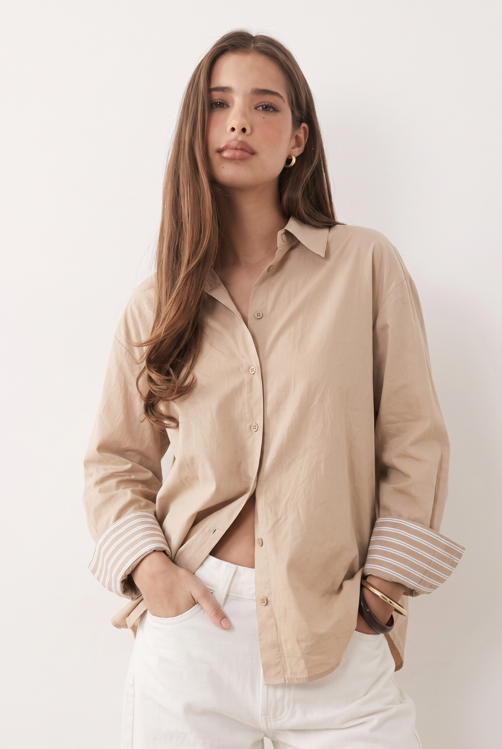 Grossiste Feelkoo - Chemise avec manche retrousé à rayure
