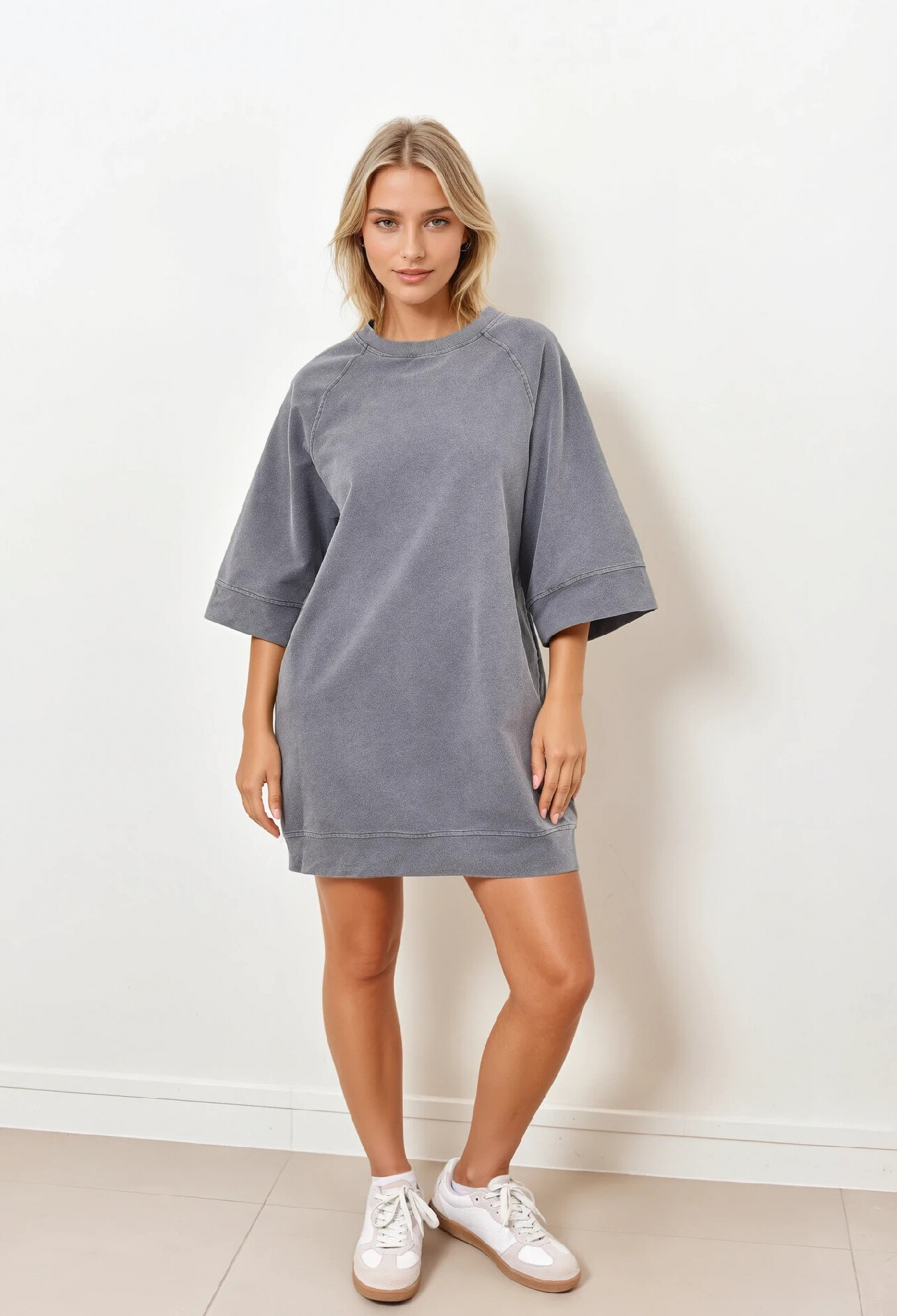 Robe en coton manche trois quart