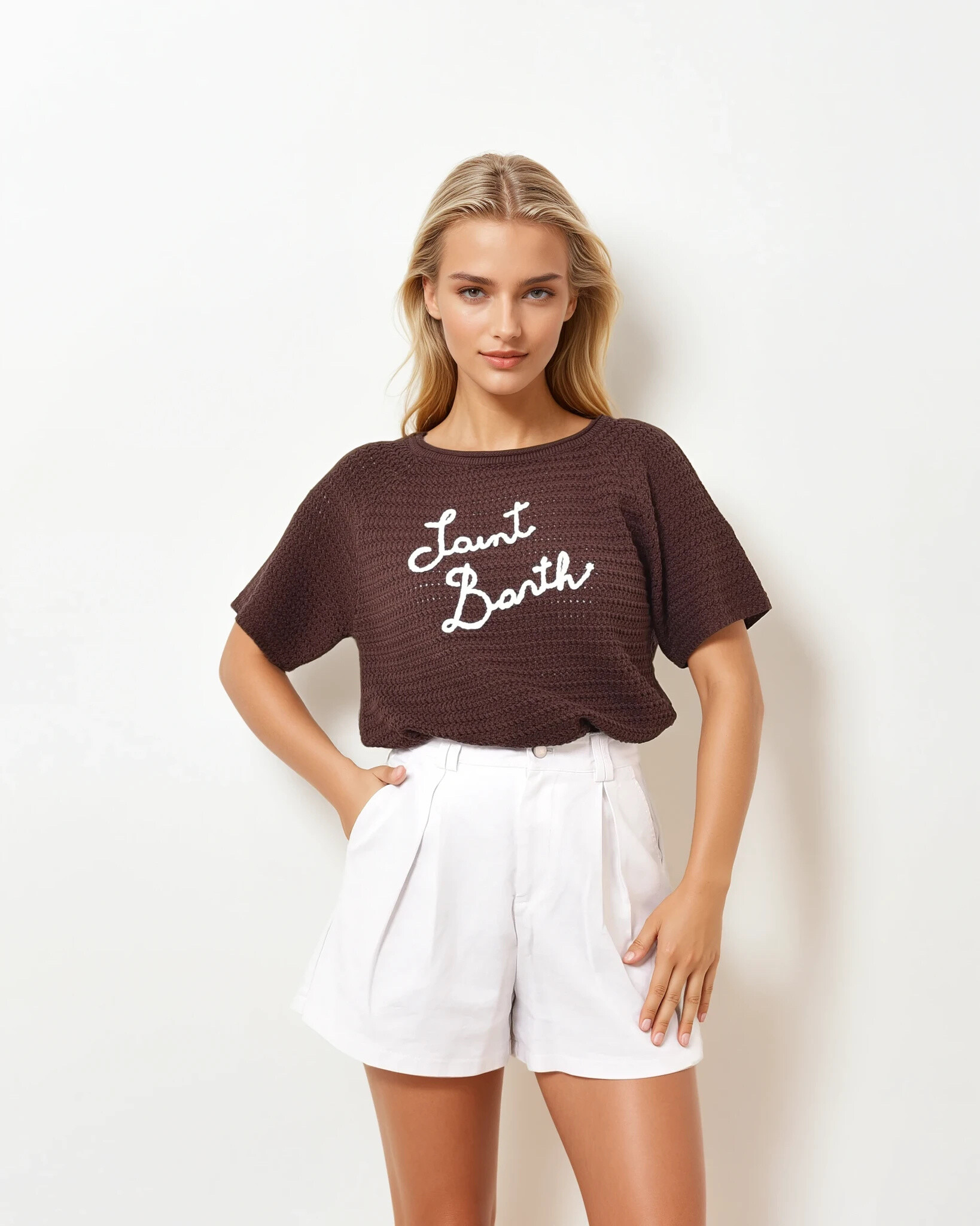 Wholesaler Feelkoo - Crochet T-shirt with Saint Barth logo
