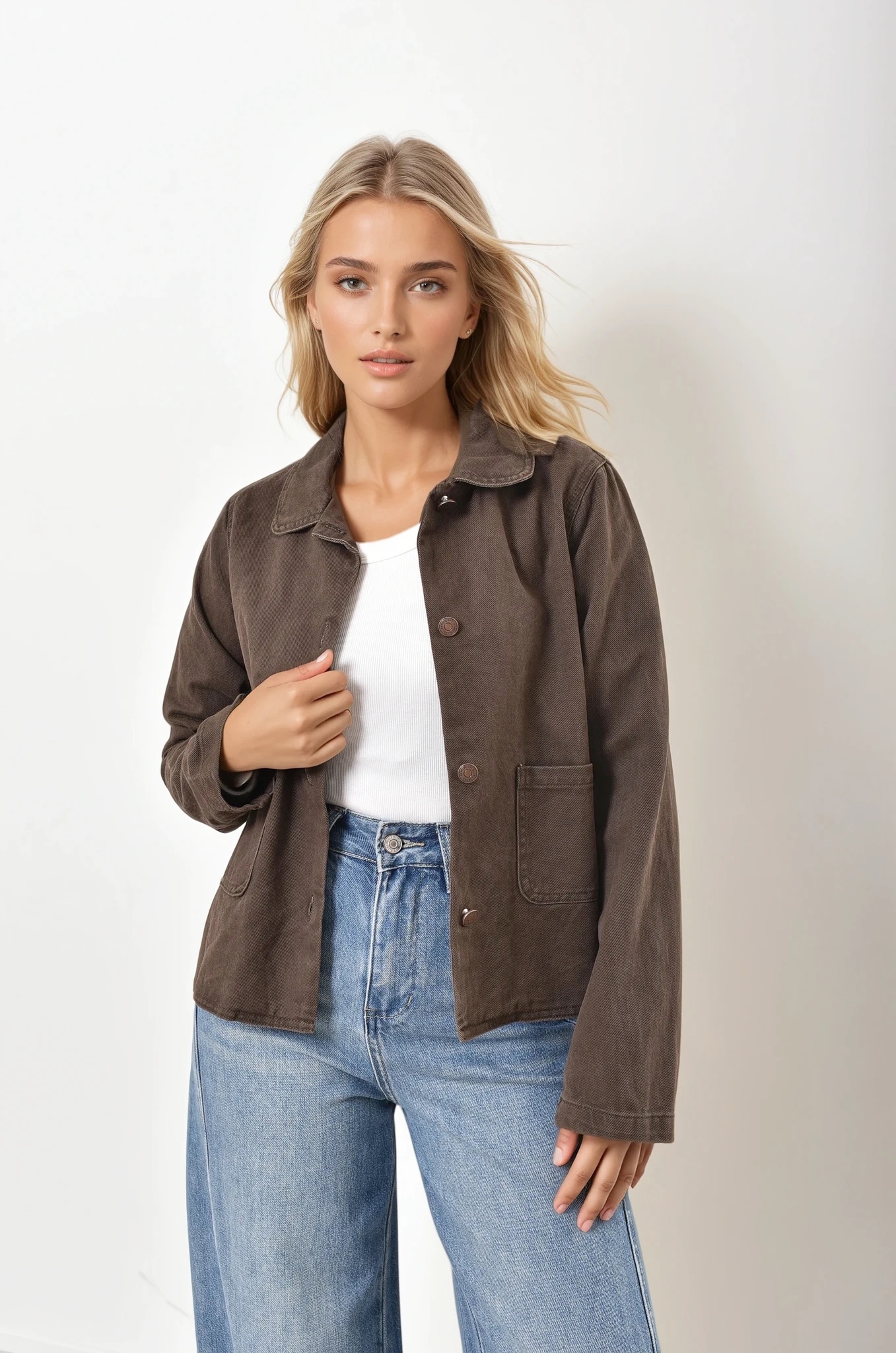 Wholesaler Feelkoo - Peter Pan collar jacket - Straight cut -- Patch pocket