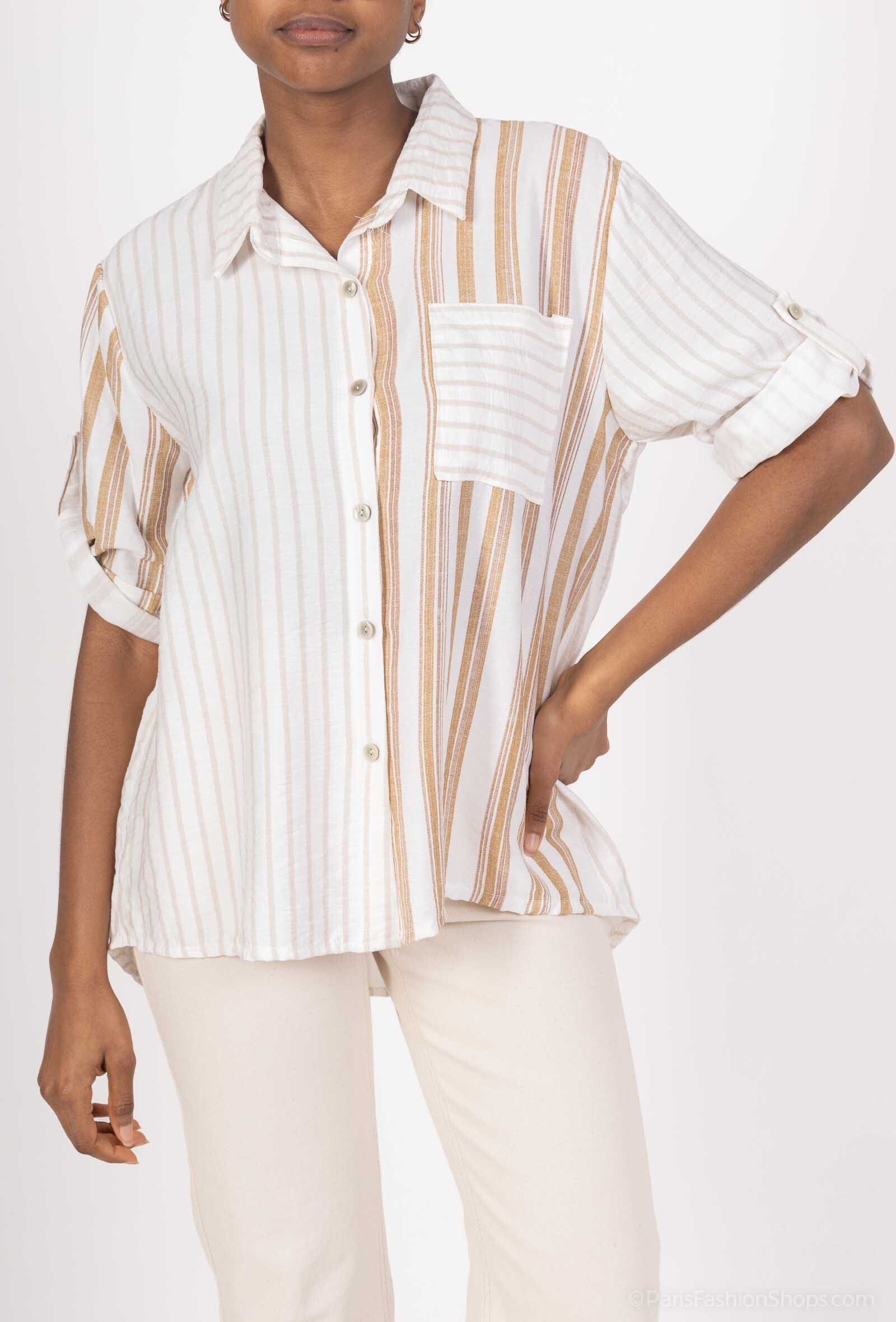 Wholesaler FEELOOK - Striped Large Right Cutting Shirt