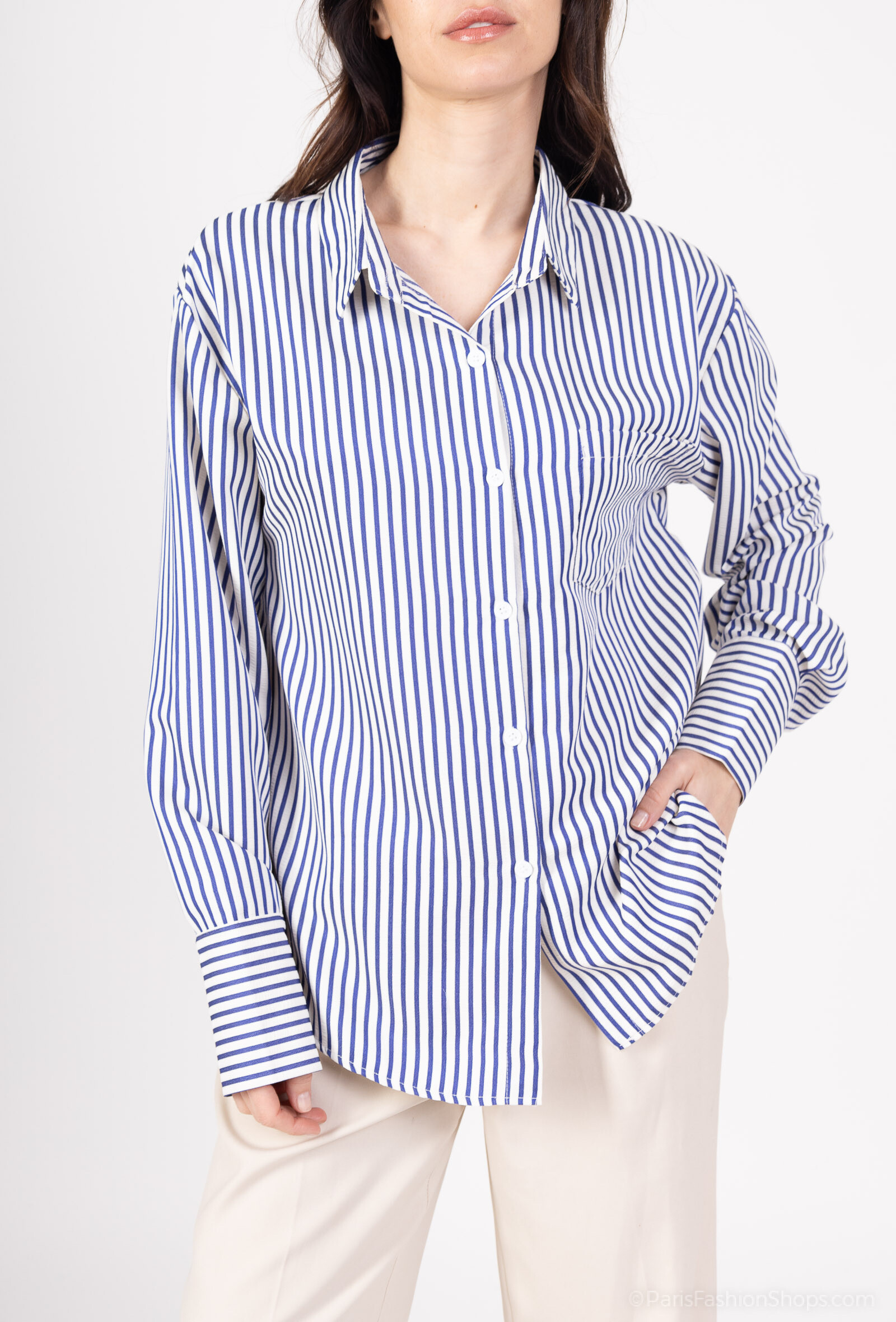 Grossiste FEELOOK - Chemise a rayure avec poches