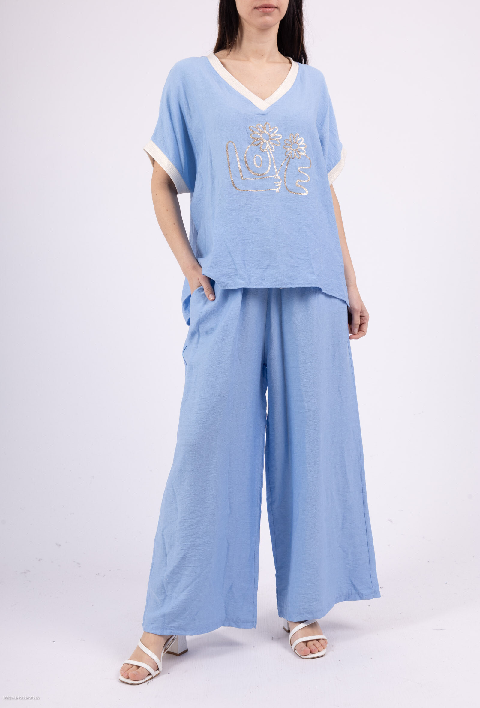 Grossiste FEELOOK - Ensemble uni Top Pantalon bordure lurex