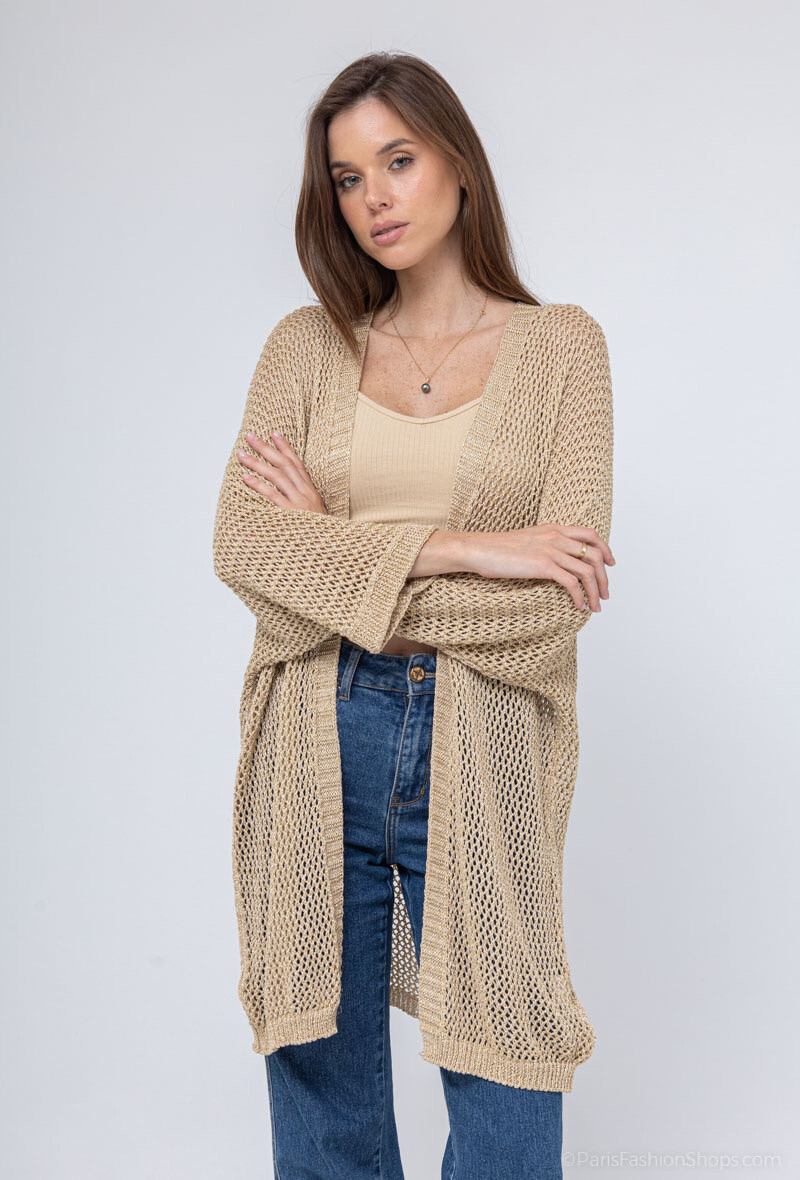 Grossiste FEELOOK - Long gilet crochet en lurex