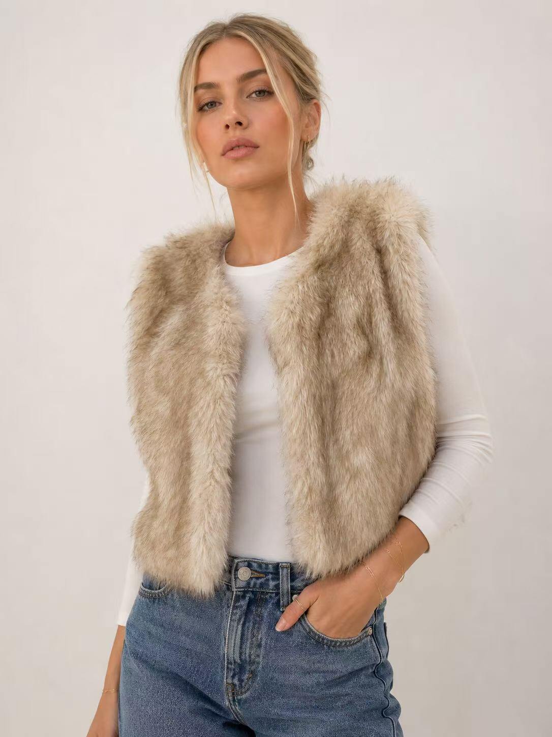 Grossista FEELOOK - Gilet in pelliccia senza maniche con tasche
