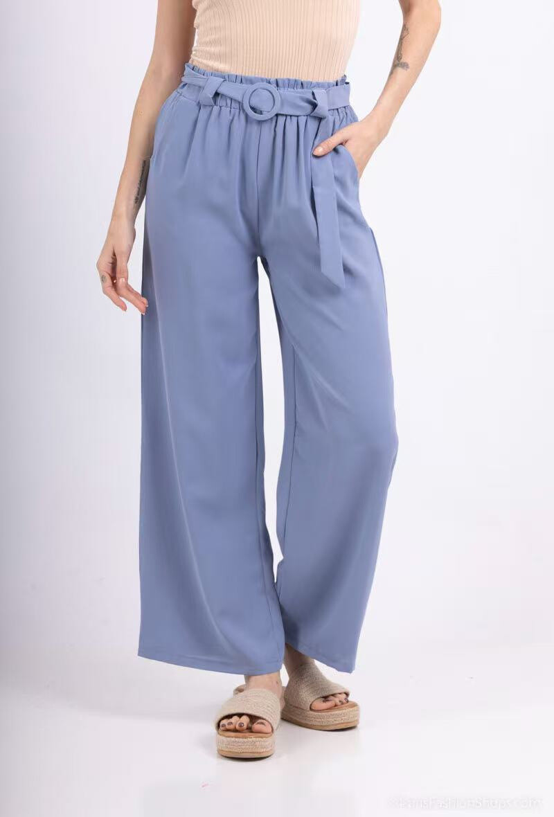 Grossista FEELOOK - Pantaloni fluidi monocolore con cintura
