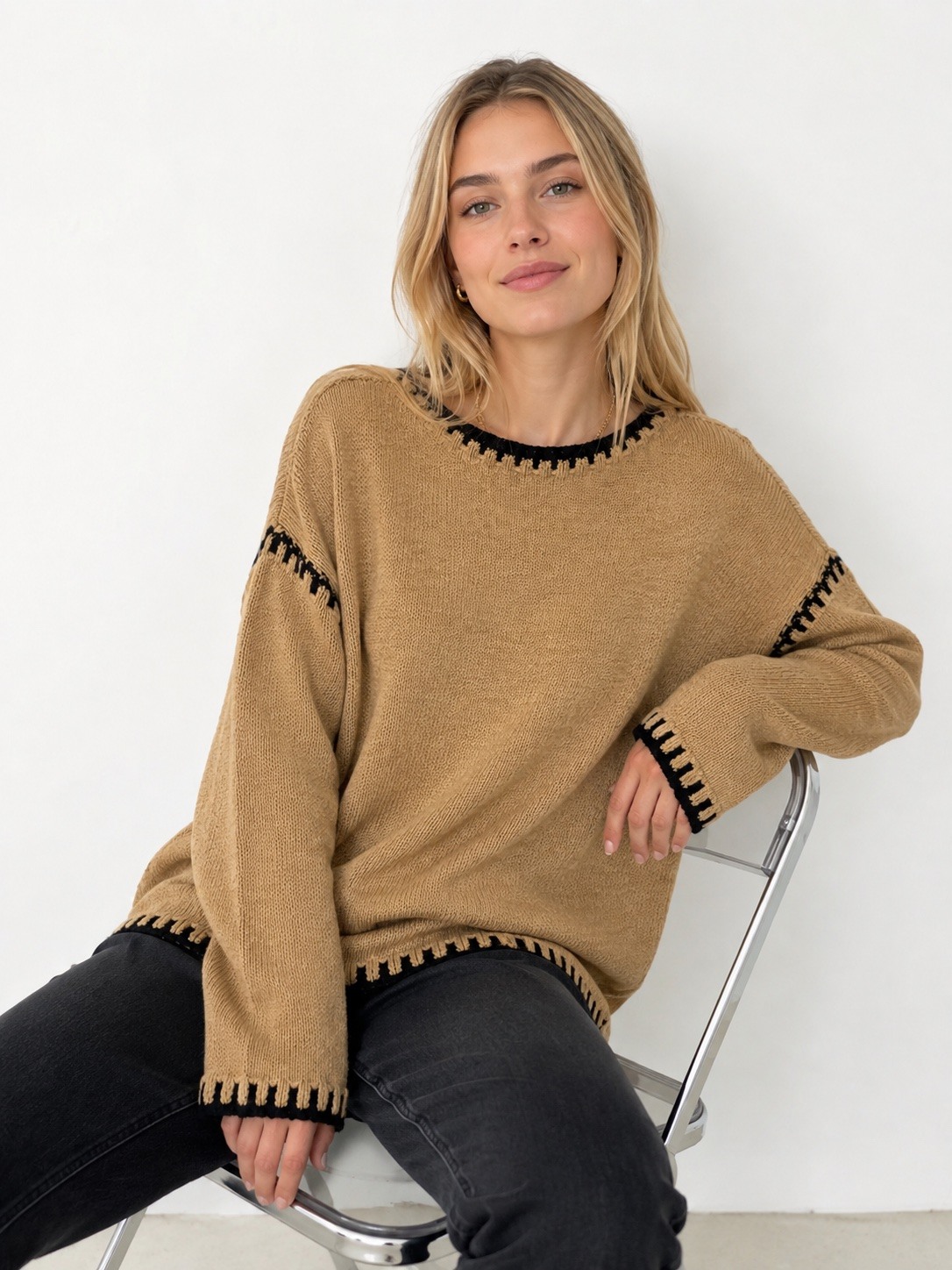 Grossiste FEELOOK - Pull uni en laine a manches longues