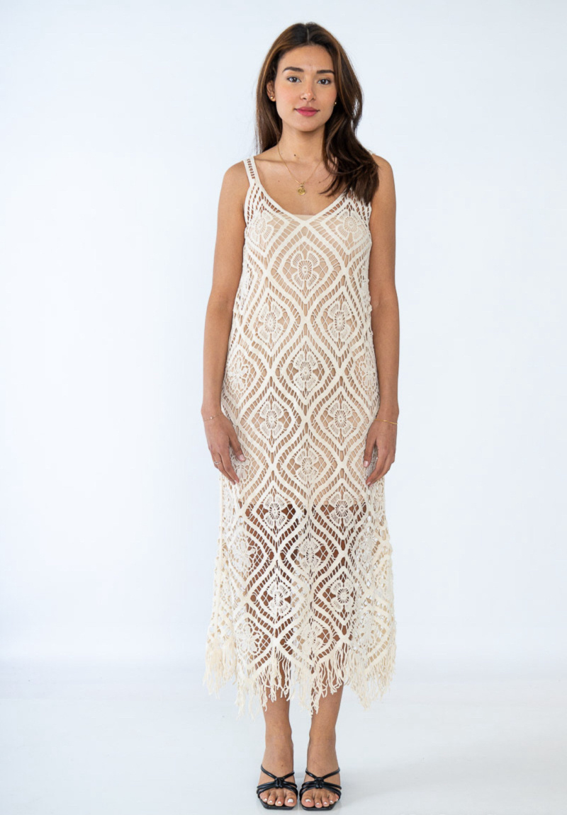 Grossiste FEELOOK - Robe Longue Bohème en Dentelle avec Franges