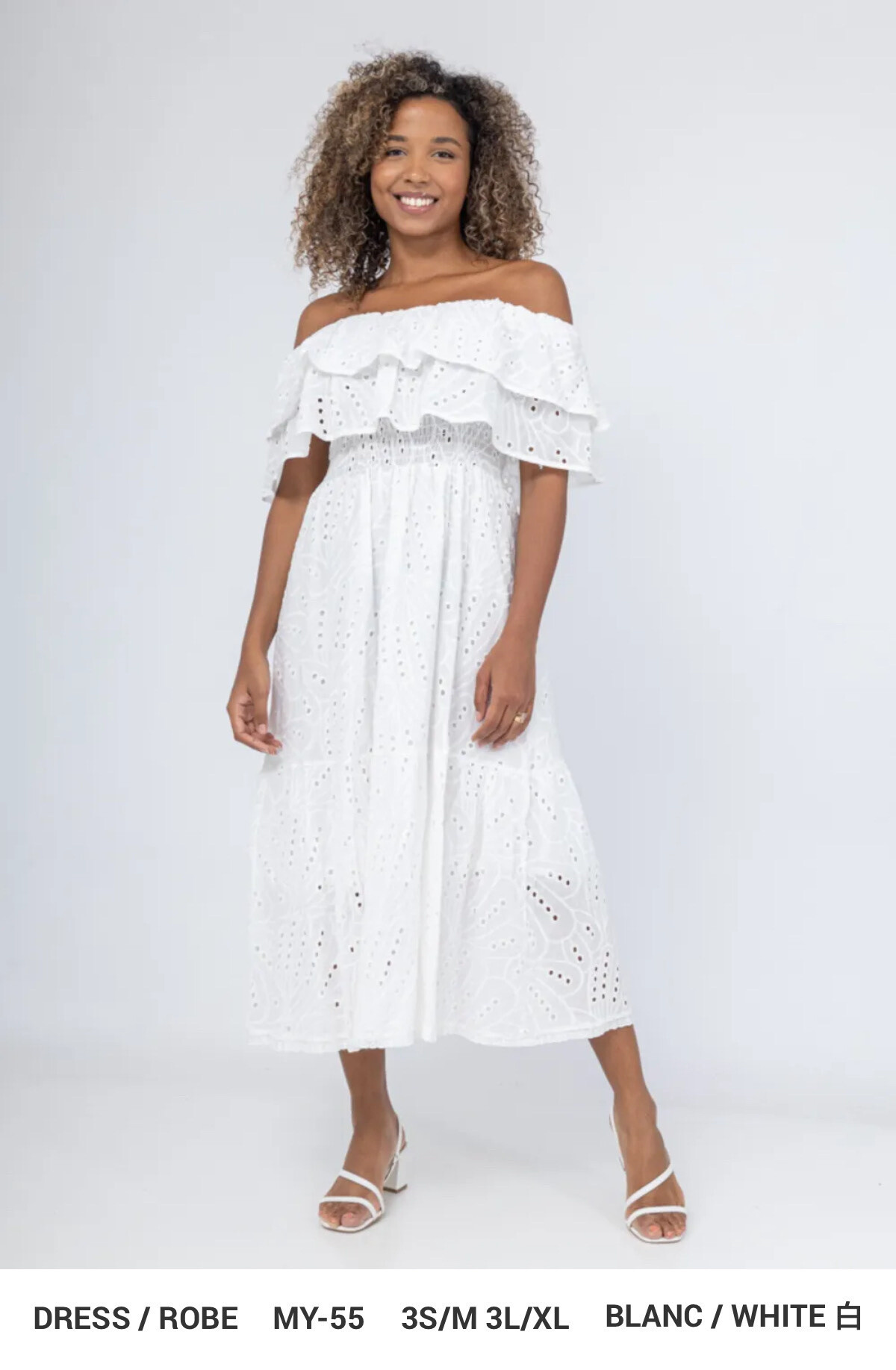 Grossista FEELOOK - Abito Lungo Bianco con Spalline e Volant Boheme