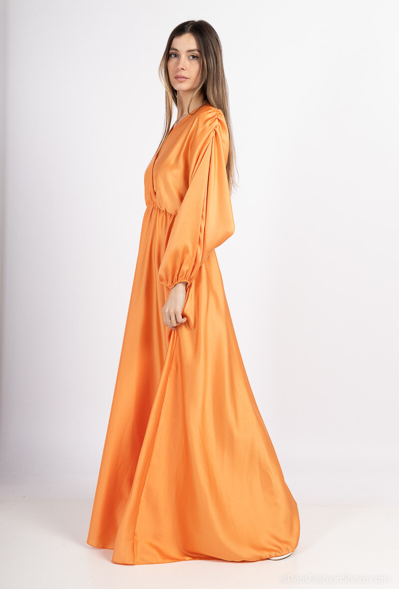 Grossiste FEELOOK - Robe en satin a manches longues chic & élégant (taille élastique)