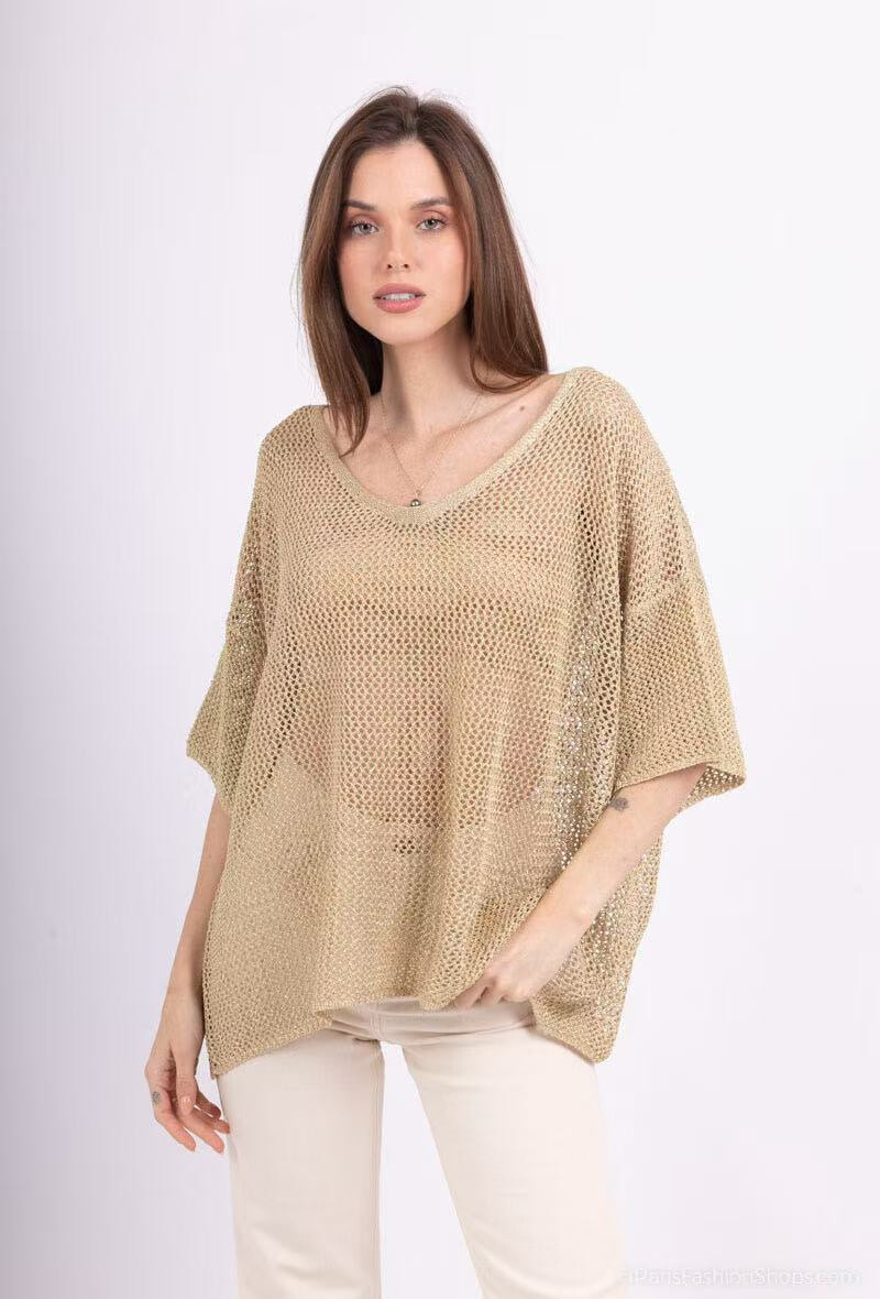 Grossista FEELOOK - Top a maniche corte con uncinetto dorato traforato