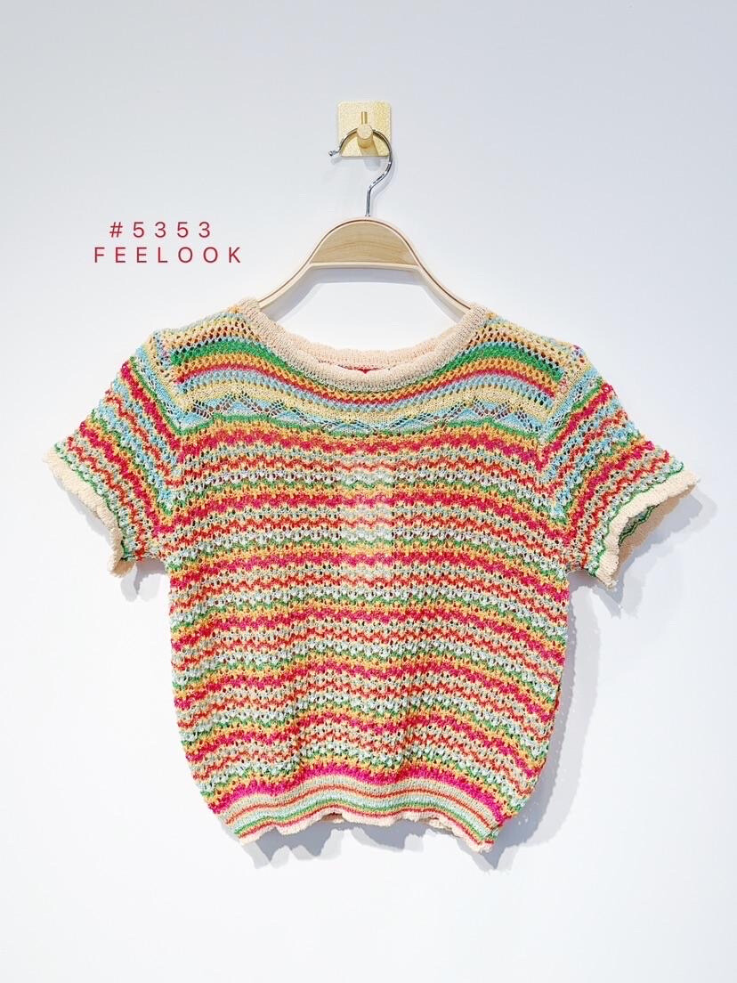 Grossiste FEELOOK - Top arc-en-ciel manches courtes