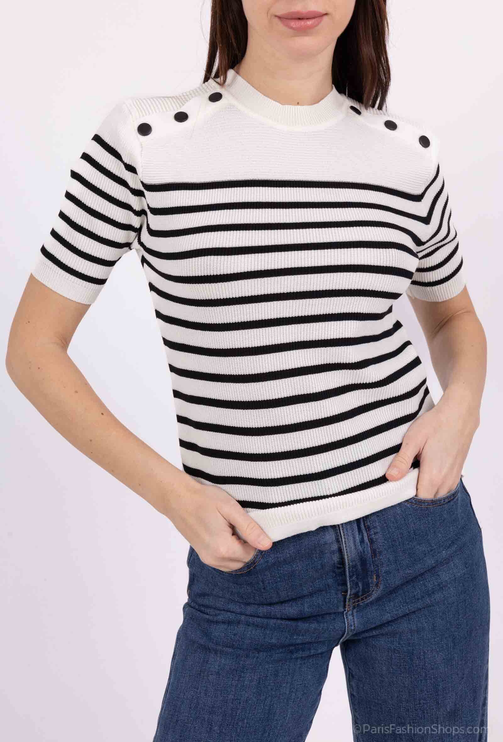 Grossiste FEELOOK - Top en maille manches courtes a rayure