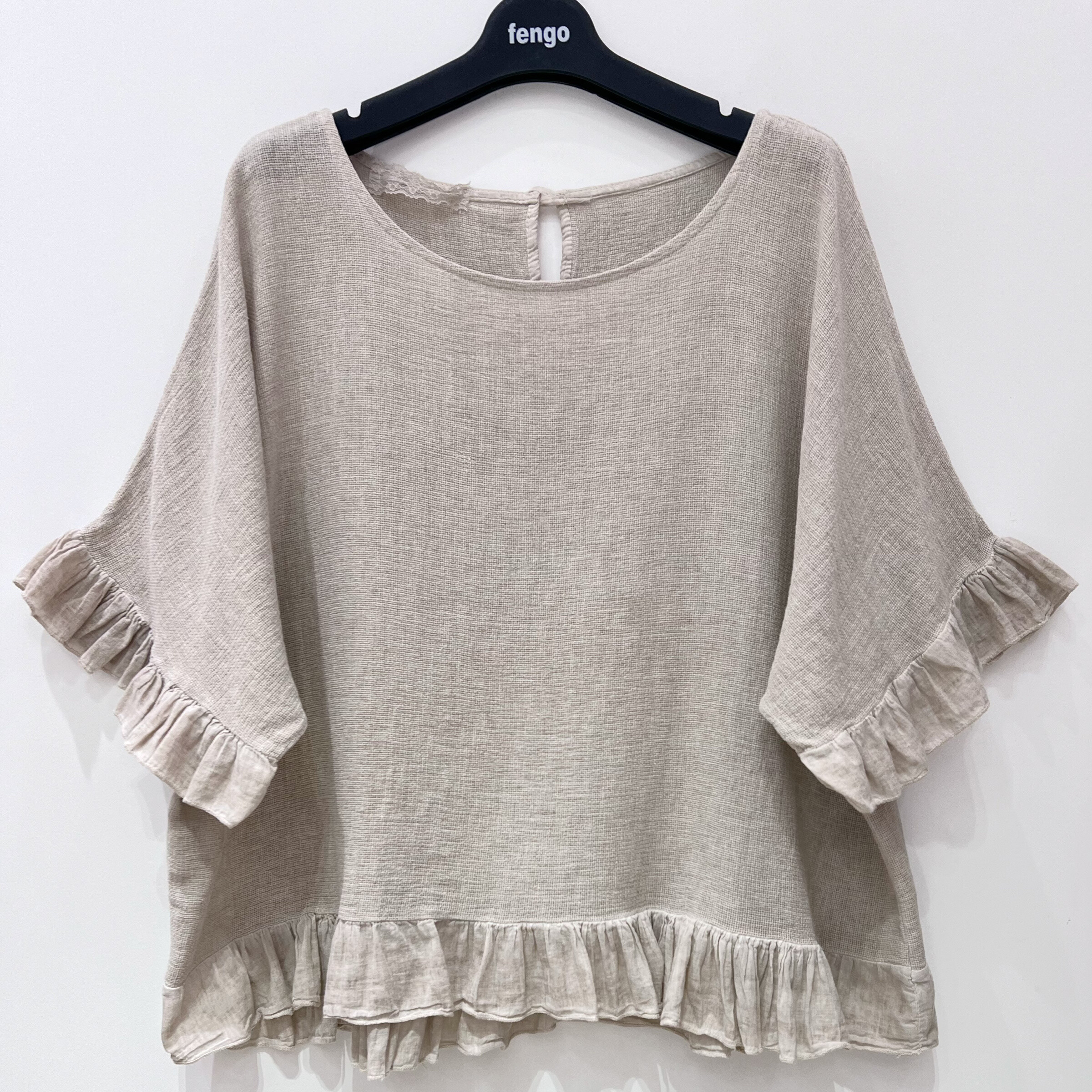 Wholesaler Fengo by Pretty Collection - Linen/cotton blouse with ruffles