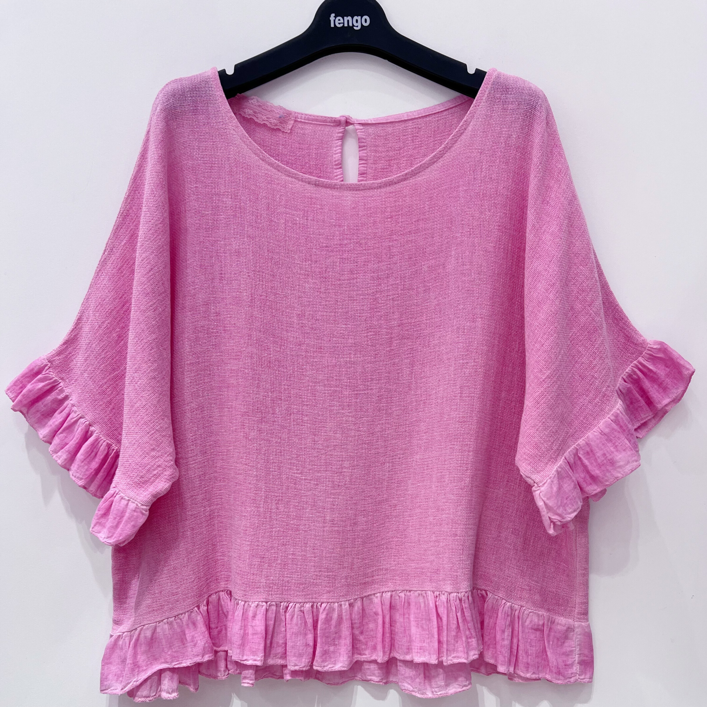 Grossiste Fengo by Pretty Collection - Blouse avec volants, en mélange lin ⁄ coton.