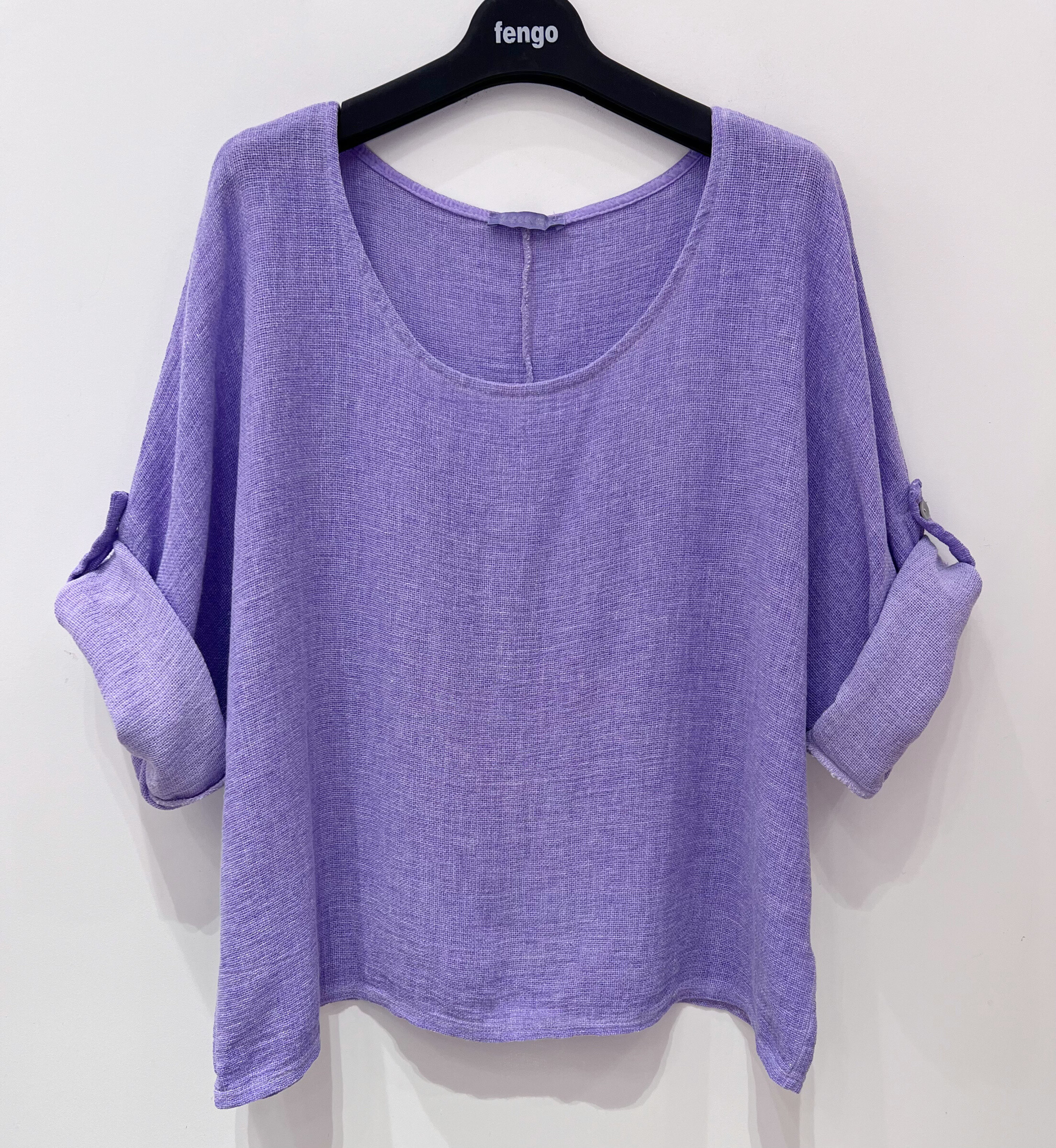 Wholesaler Fengo by Pretty Collection - Round neck blouse, 3/4 sleeves, in linen/ cotton