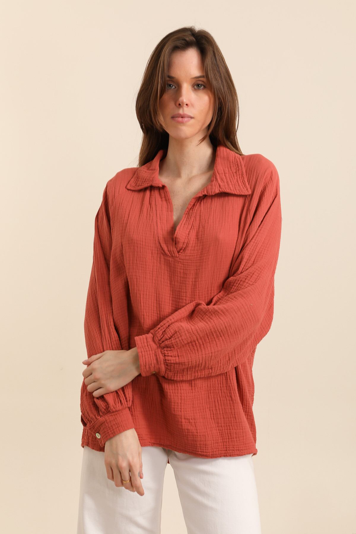 Großhändler Fengo by Pretty Collection - Weite Bluse aus Baumwollgaze