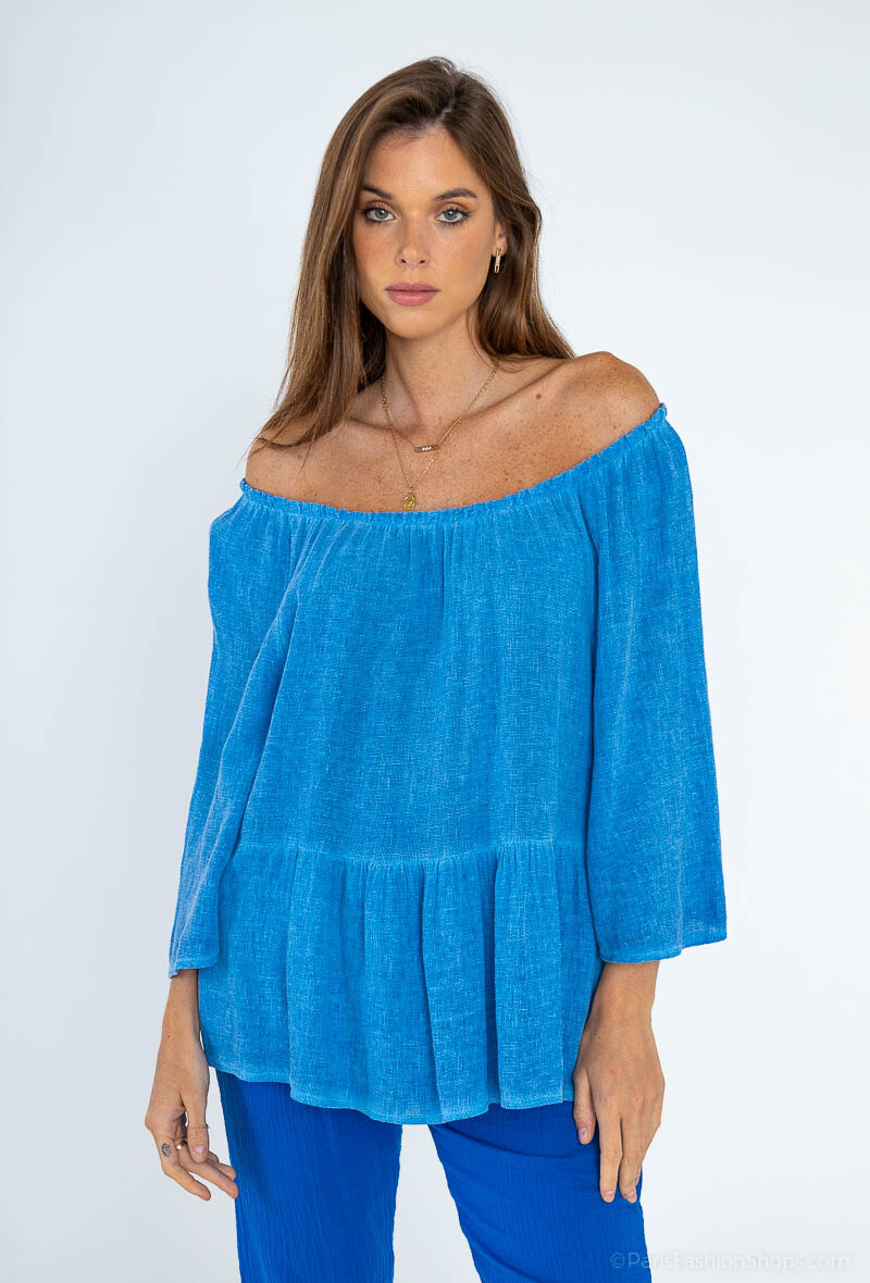 Mayorista Fengo by Pretty Collection - Blusa con hombros descubiertos de lino/algodón