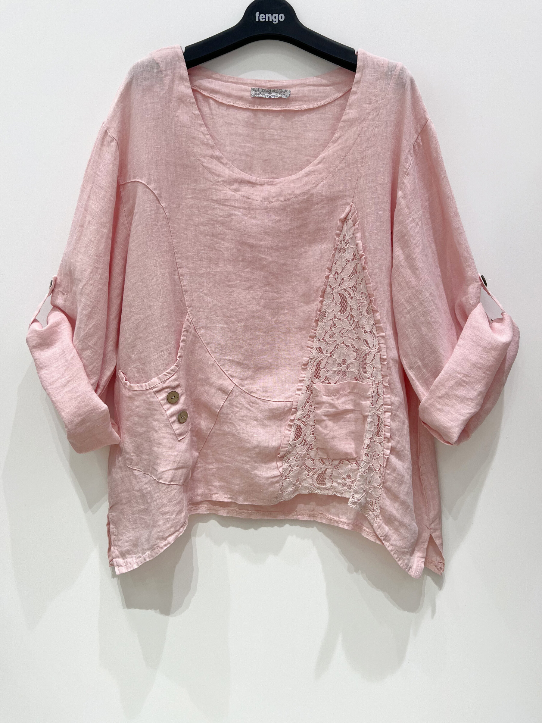 Grossiste Fengo by Pretty Collection - Blouse large en lin avec dentelle