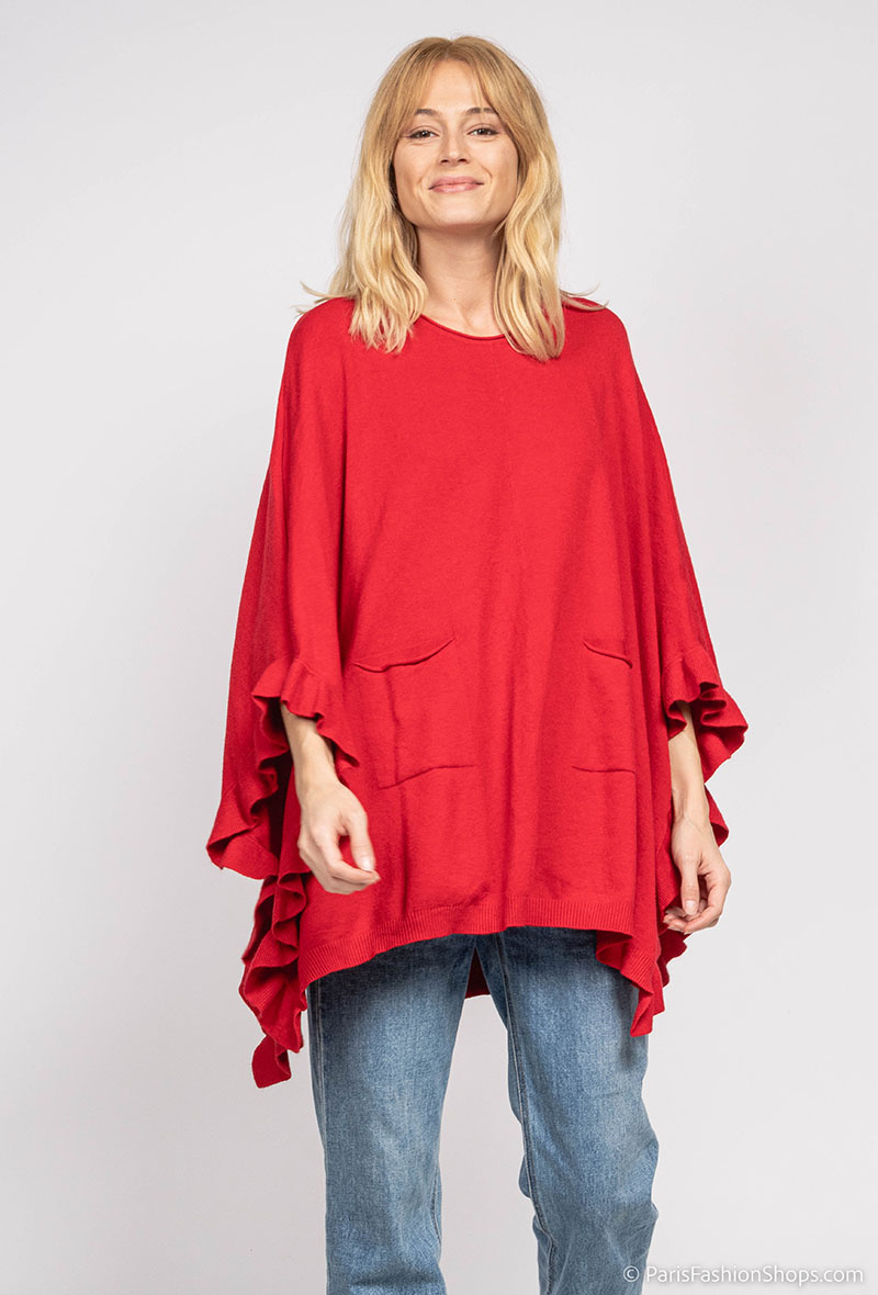 Mayorista Fengo by Pretty Collection - Poncho ancho con volante +14 colores