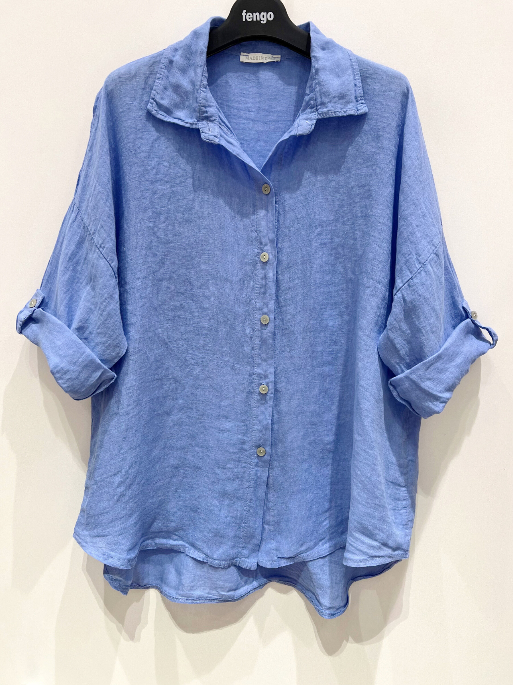 Grossista Fengo by Pretty Collection - Camicia in lino con bottoni, taglio largo e maniche 7/8