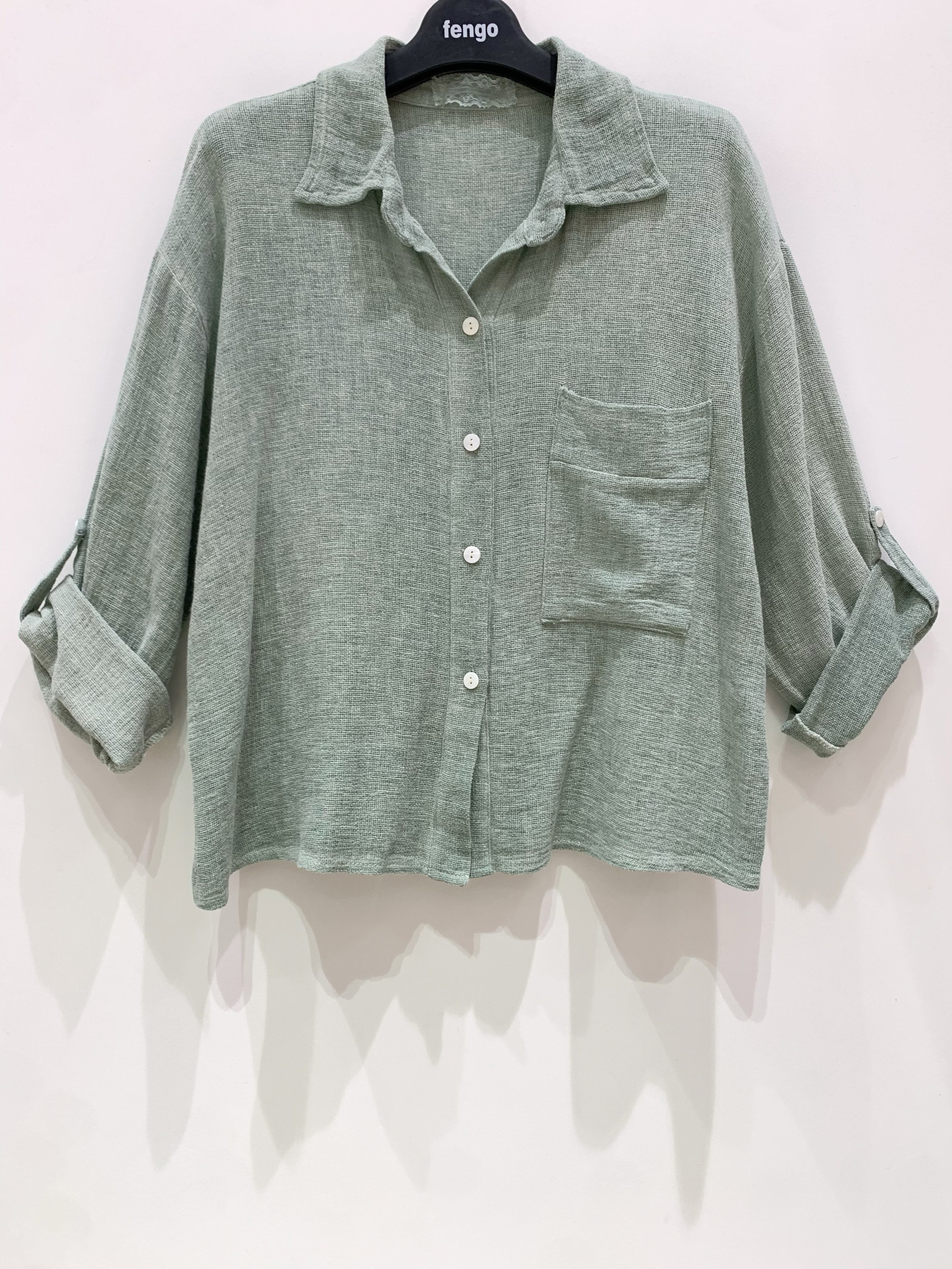 Großhändler Fengo by Pretty Collection - Hemd mit Kragen und langen Ärmeln, aus Leinen/Baumwoll-Mischung