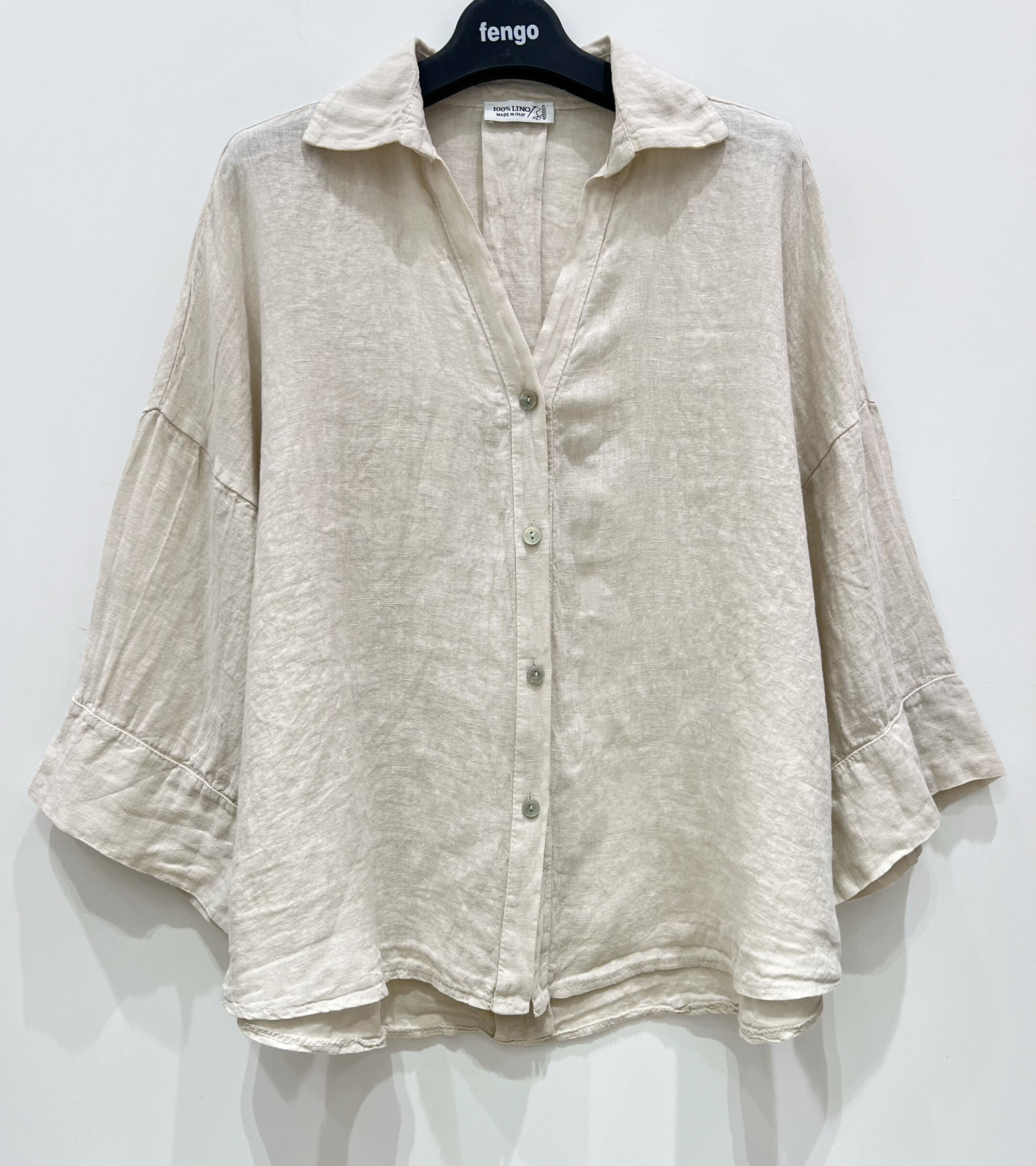 Wholesaler Fengo by Pretty Collection - Oversize linen shirt with 3/4 sleeves
