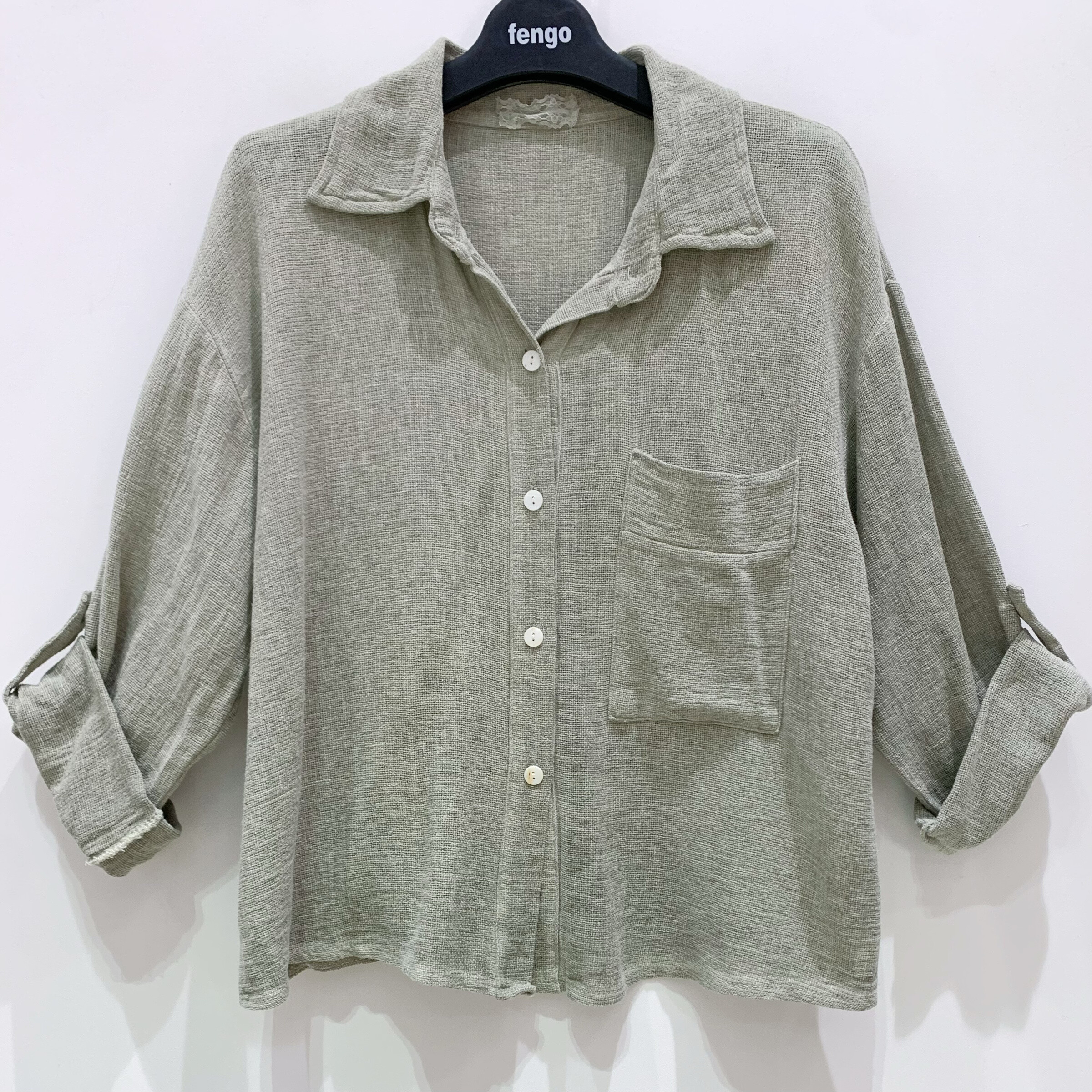 Grossista Fengo by Pretty Collection - Camicia con colletto e maniche lunghe, in lino/cotone
