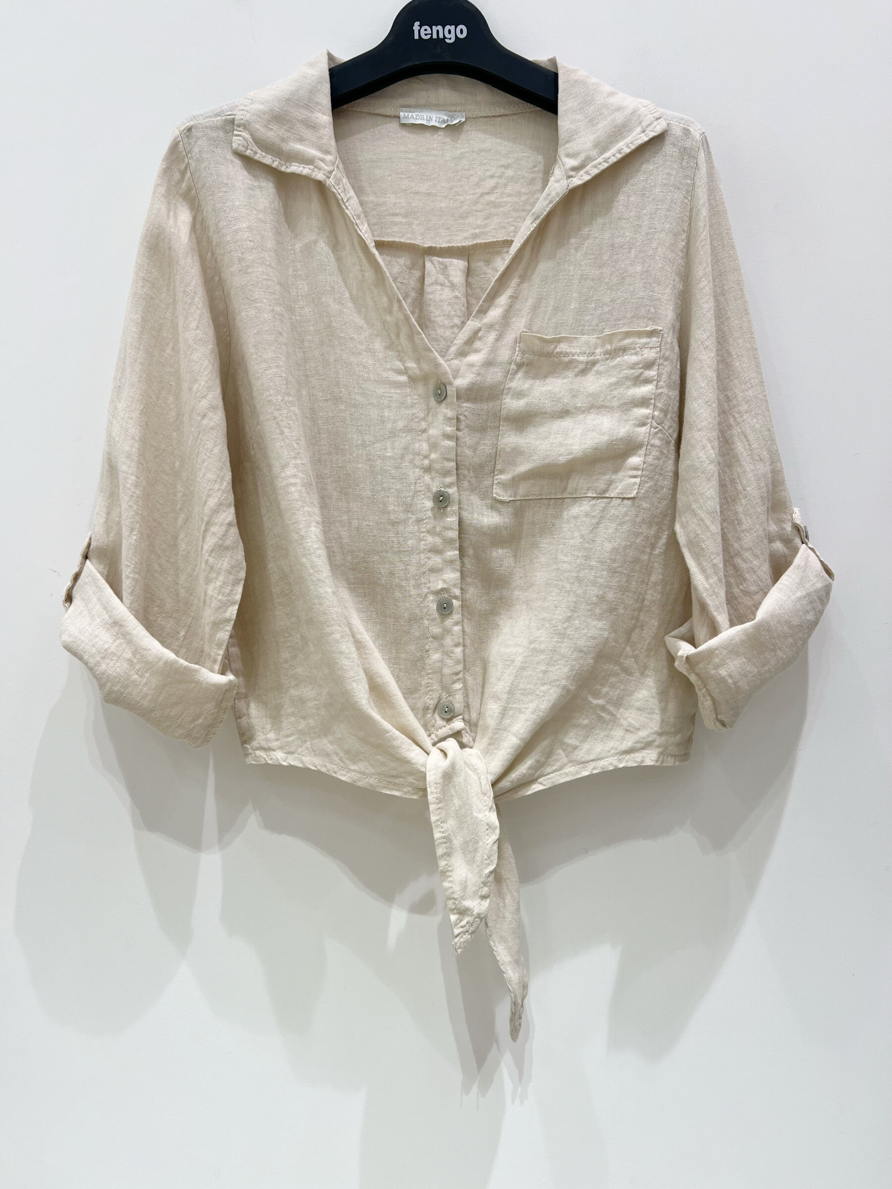 Grossiste Fengo by Pretty Collection - Chemise à nouer en lin avec manches 3 ⁄ 4