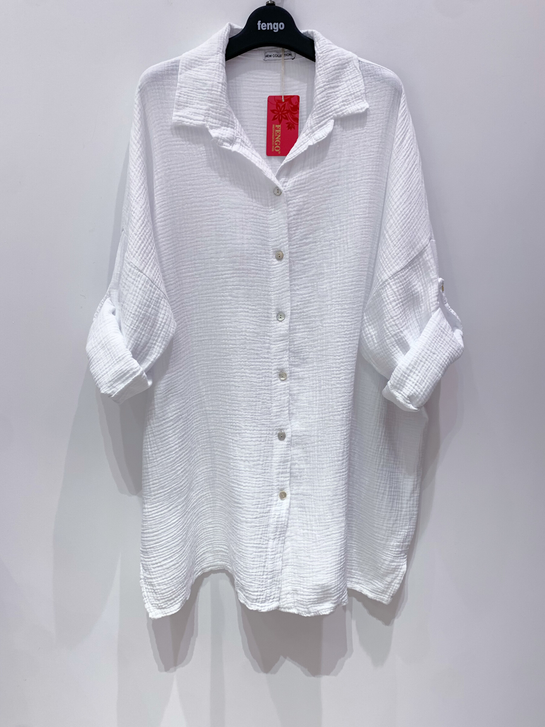 Grossiste Fengo by Pretty Collection - Chemise boutonnée oversize en gaze de coton et manches longues