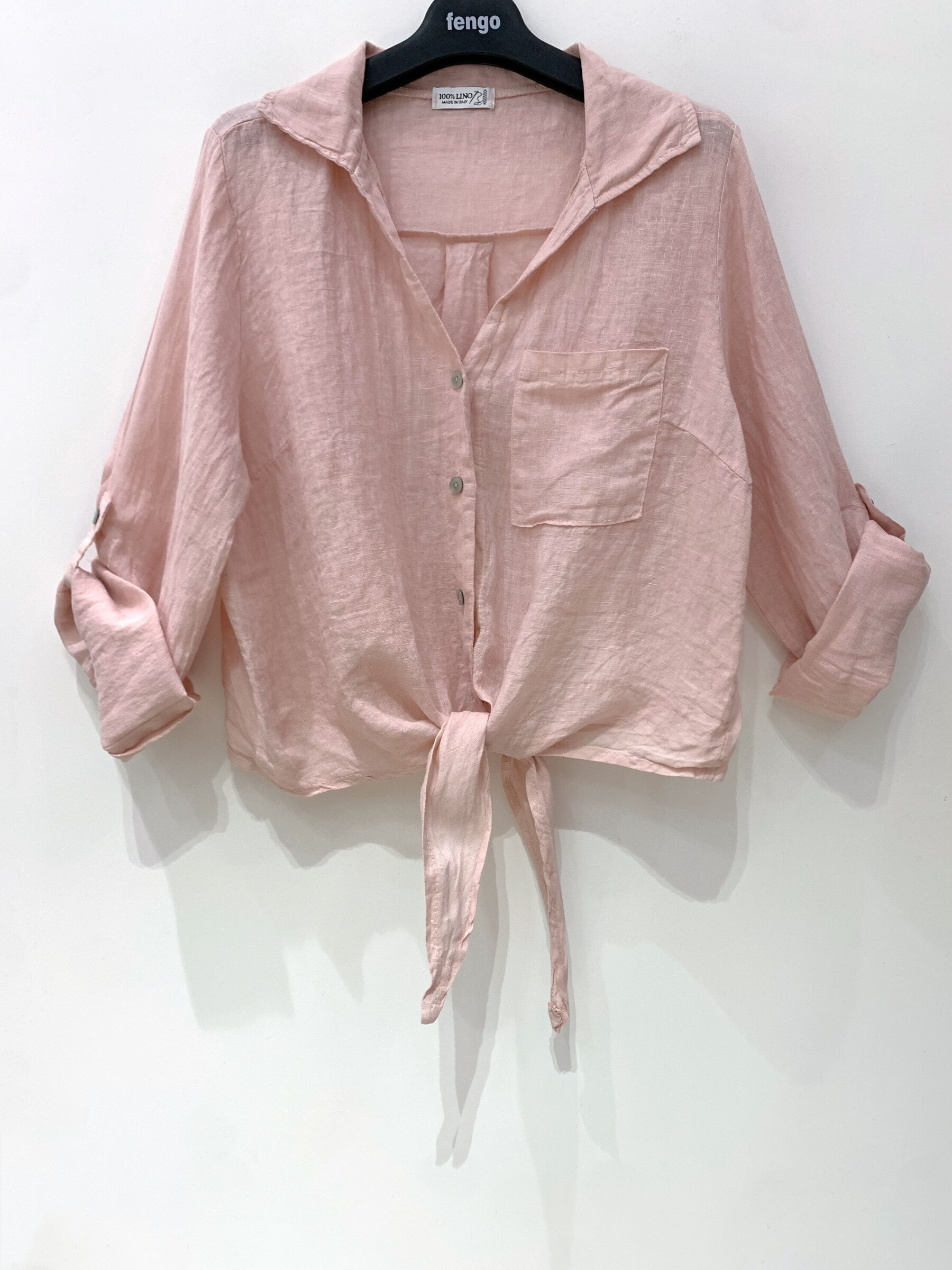 Großhändler Fengo by Pretty Collection - Leinenhemd zum Binden mit 3/4-Ärmeln