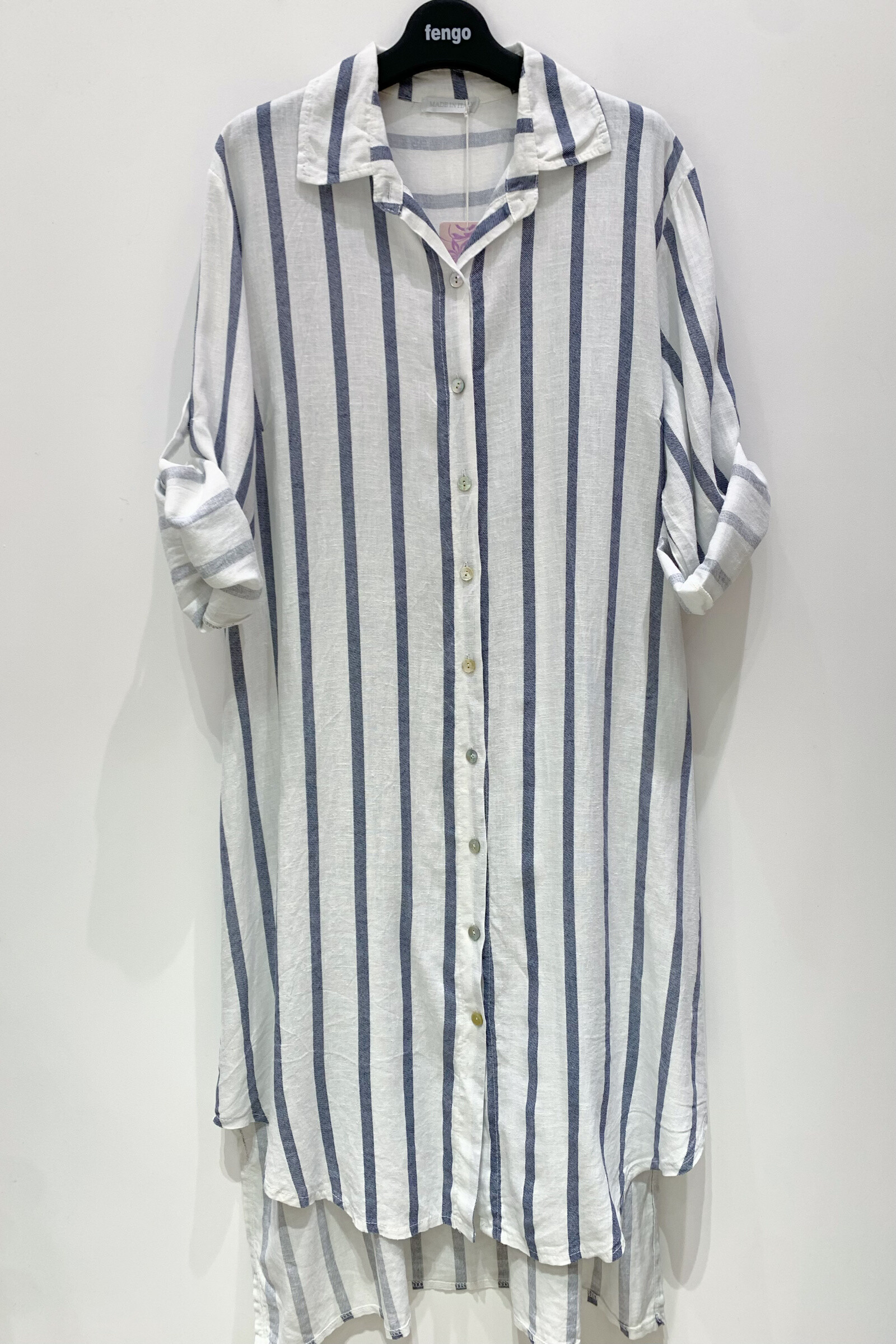 Mayorista Fengo by Pretty Collection - Vestido camisero fluido de lino a rayas