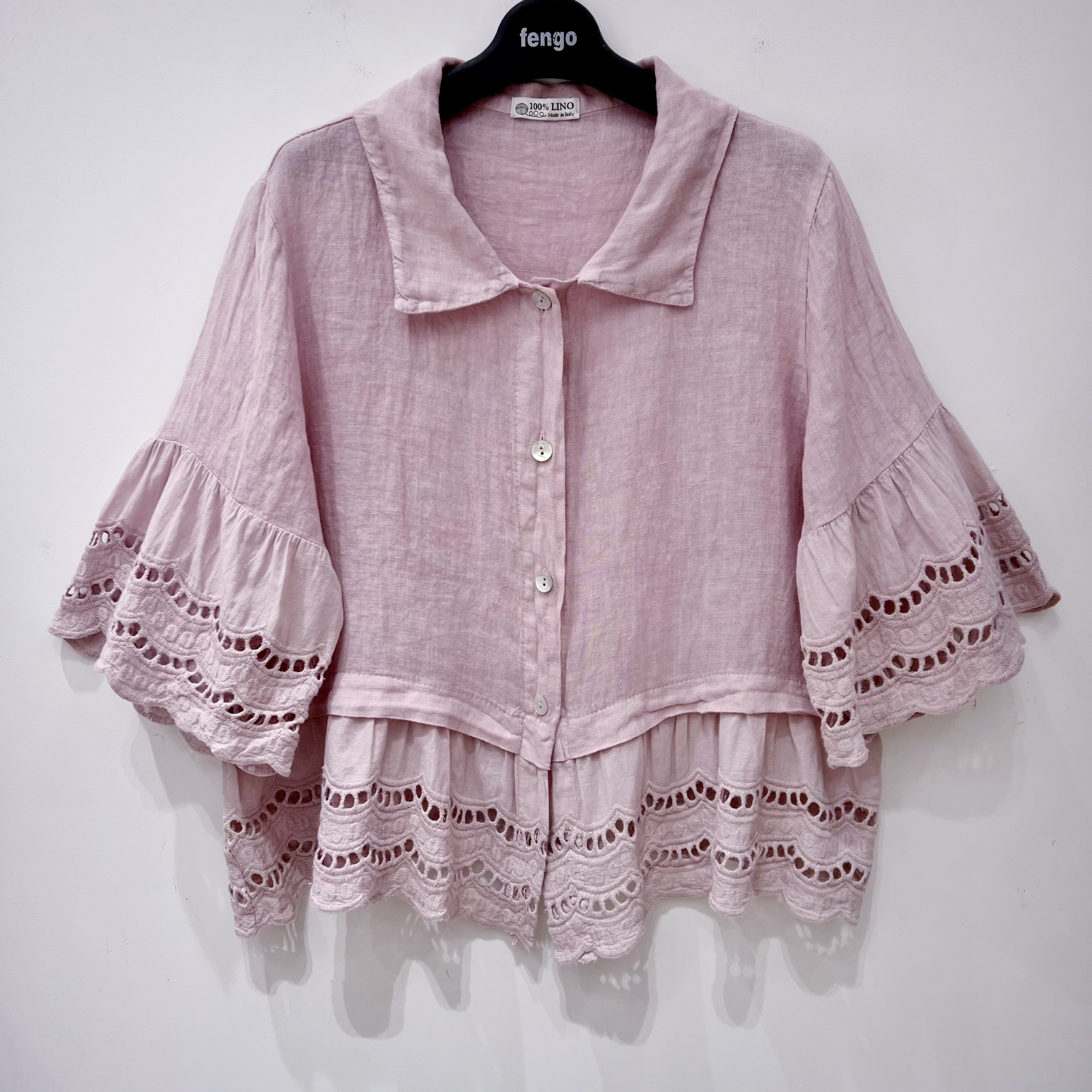 Mayorista Fengo by Pretty Collection - Camisa de lino 100% con encaje de algodón